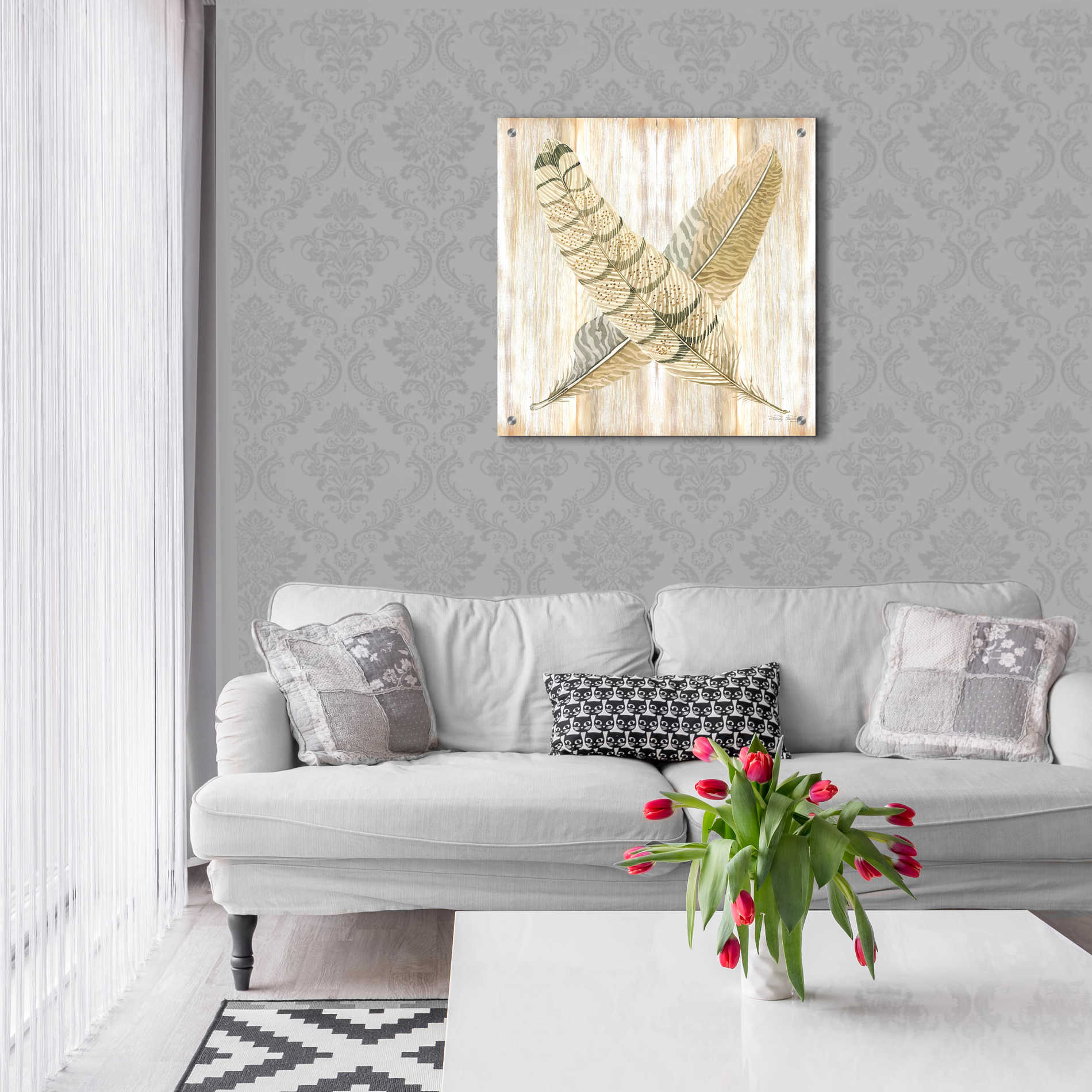 Epic Art 'Feathers Crossed I' by Cindy Jacobs, Acrylic Glass Wall Art,24x24