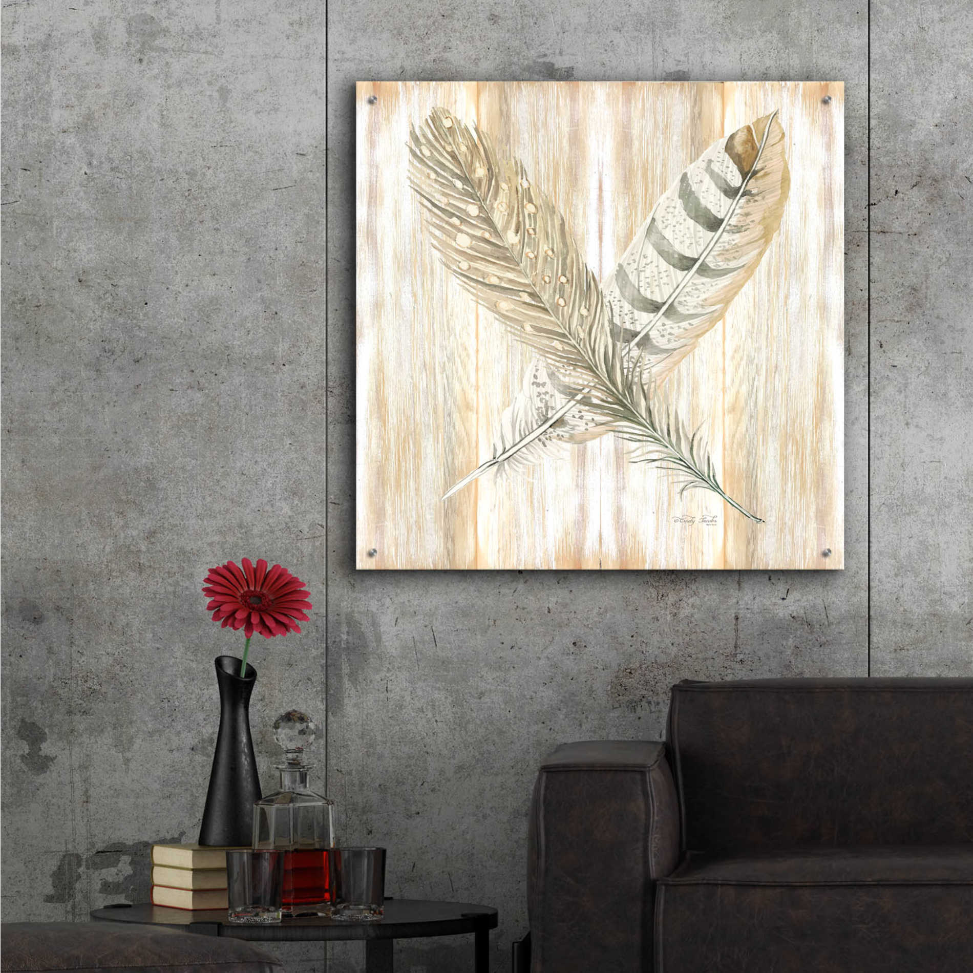 Epic Art 'Feathers Crossed II' by Cindy Jacobs, Acrylic Glass Wall Art,36x36