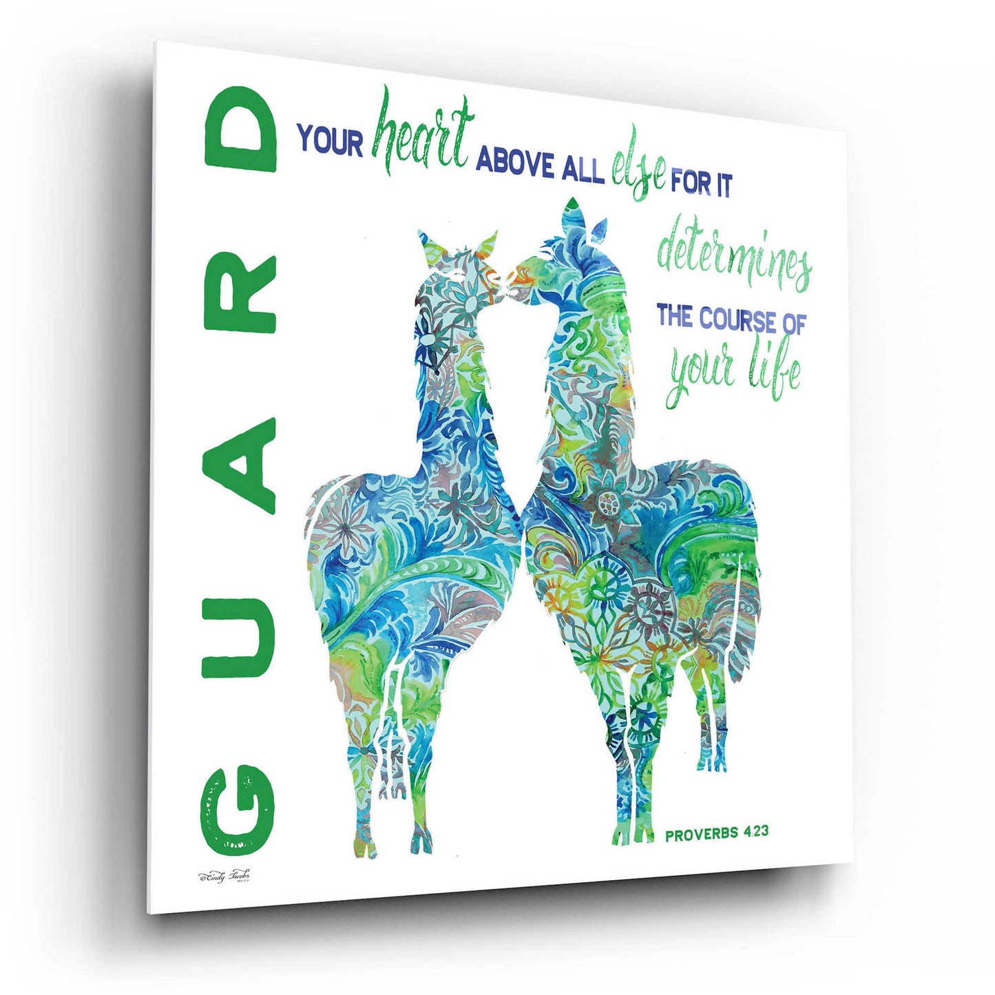 Epic Art 'Guard Your Heart Llamas' by Cindy Jacobs, Acrylic Glass Wall Art,12x12