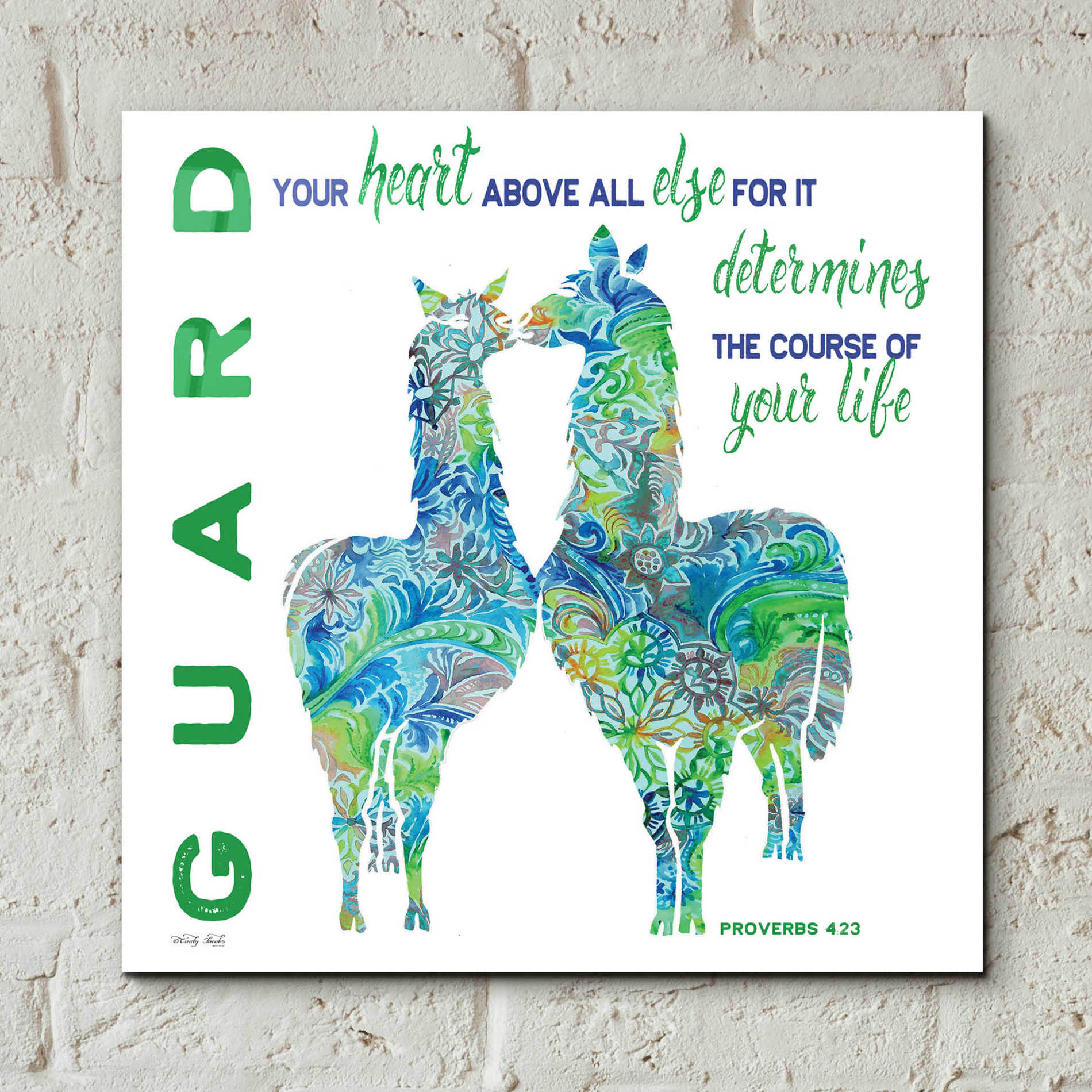 Epic Art 'Guard Your Heart Llamas' by Cindy Jacobs, Acrylic Glass Wall Art,12x12