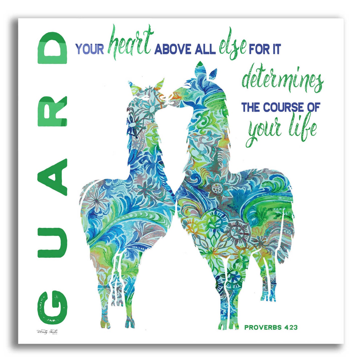 Epic Art 'Guard Your Heart Llamas' by Cindy Jacobs, Acrylic Glass Wall Art,12x12