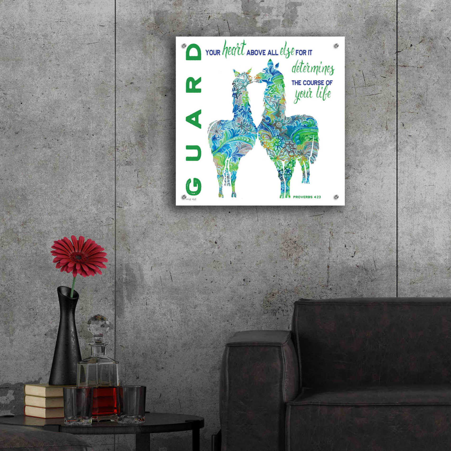 Epic Art 'Guard Your Heart Llamas' by Cindy Jacobs, Acrylic Glass Wall Art,24x24