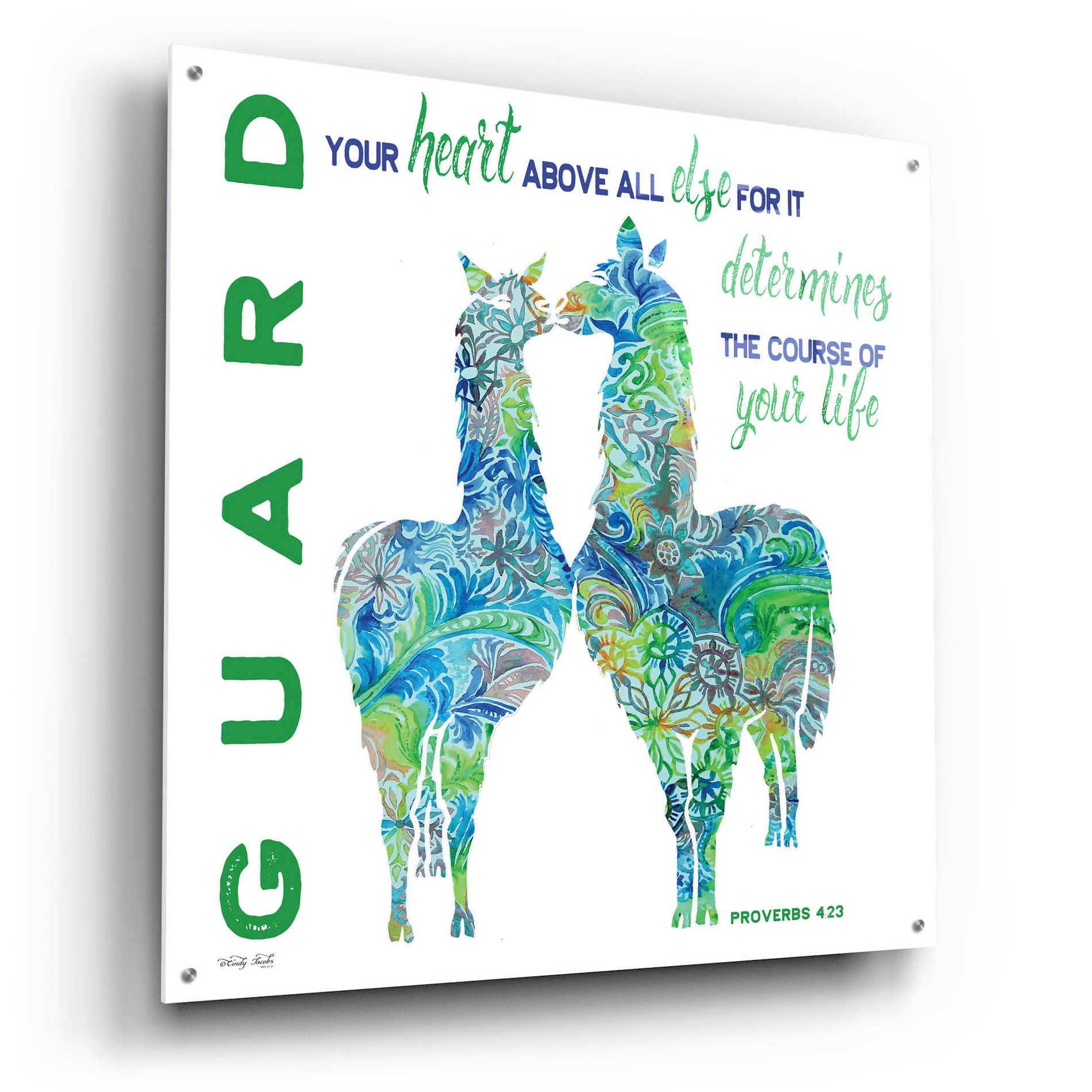 Epic Art 'Guard Your Heart Llamas' by Cindy Jacobs, Acrylic Glass Wall Art,36x36