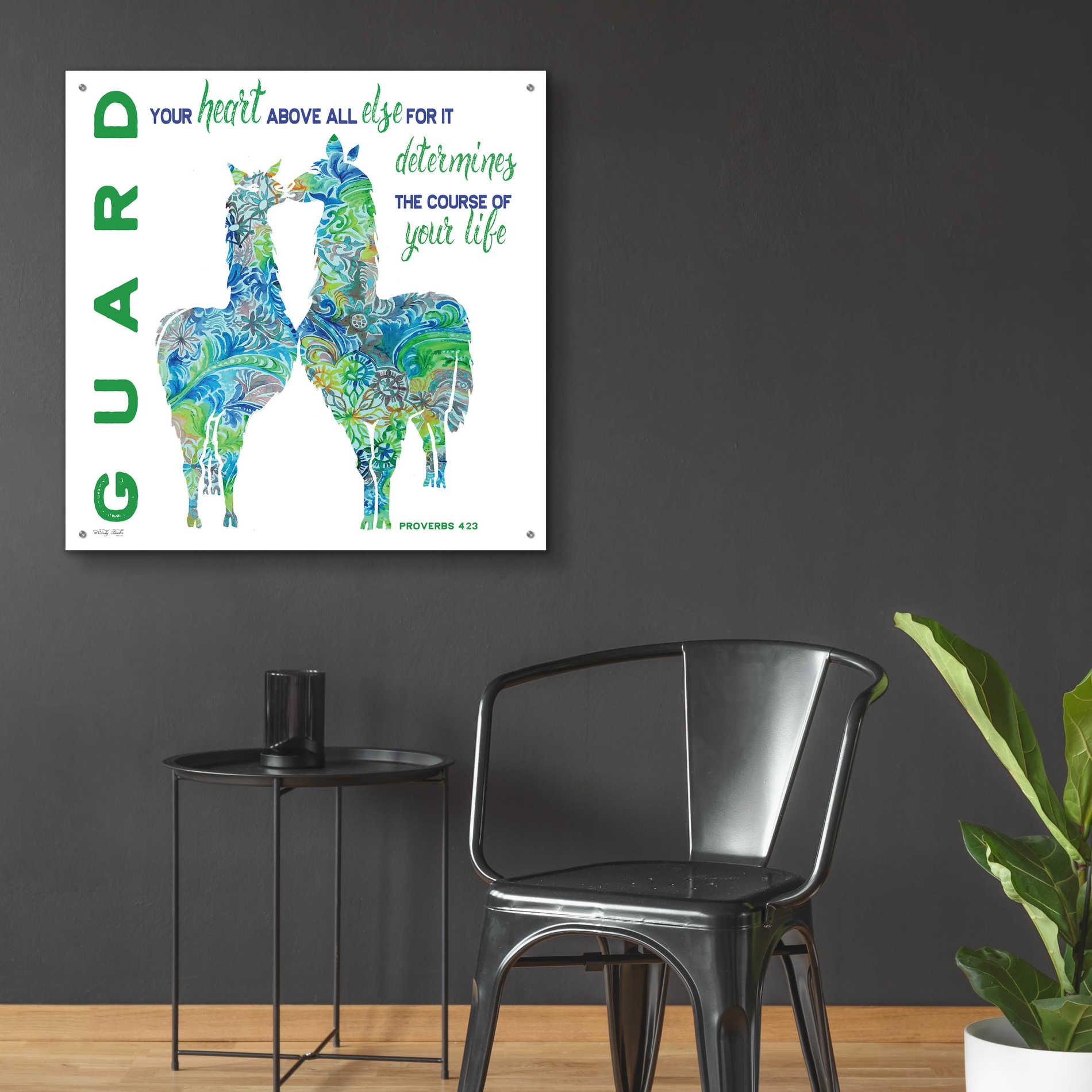 Epic Art 'Guard Your Heart Llamas' by Cindy Jacobs, Acrylic Glass Wall Art,36x36