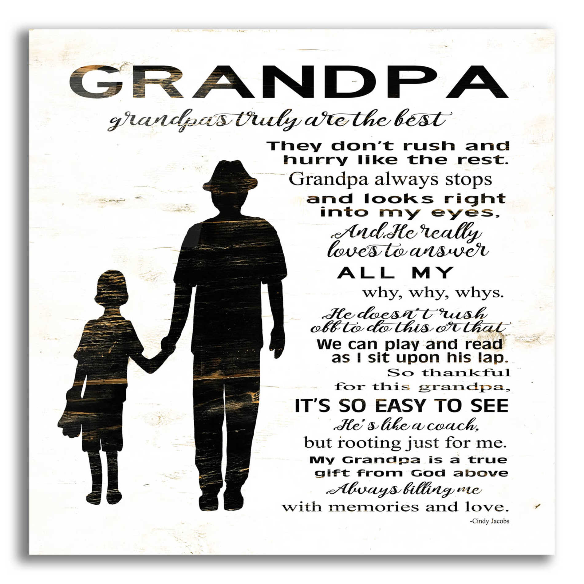 Epic Art 'My Grandpa is the Best' by Cindy Jacobs, Acrylic Glass Wall Art,12x12