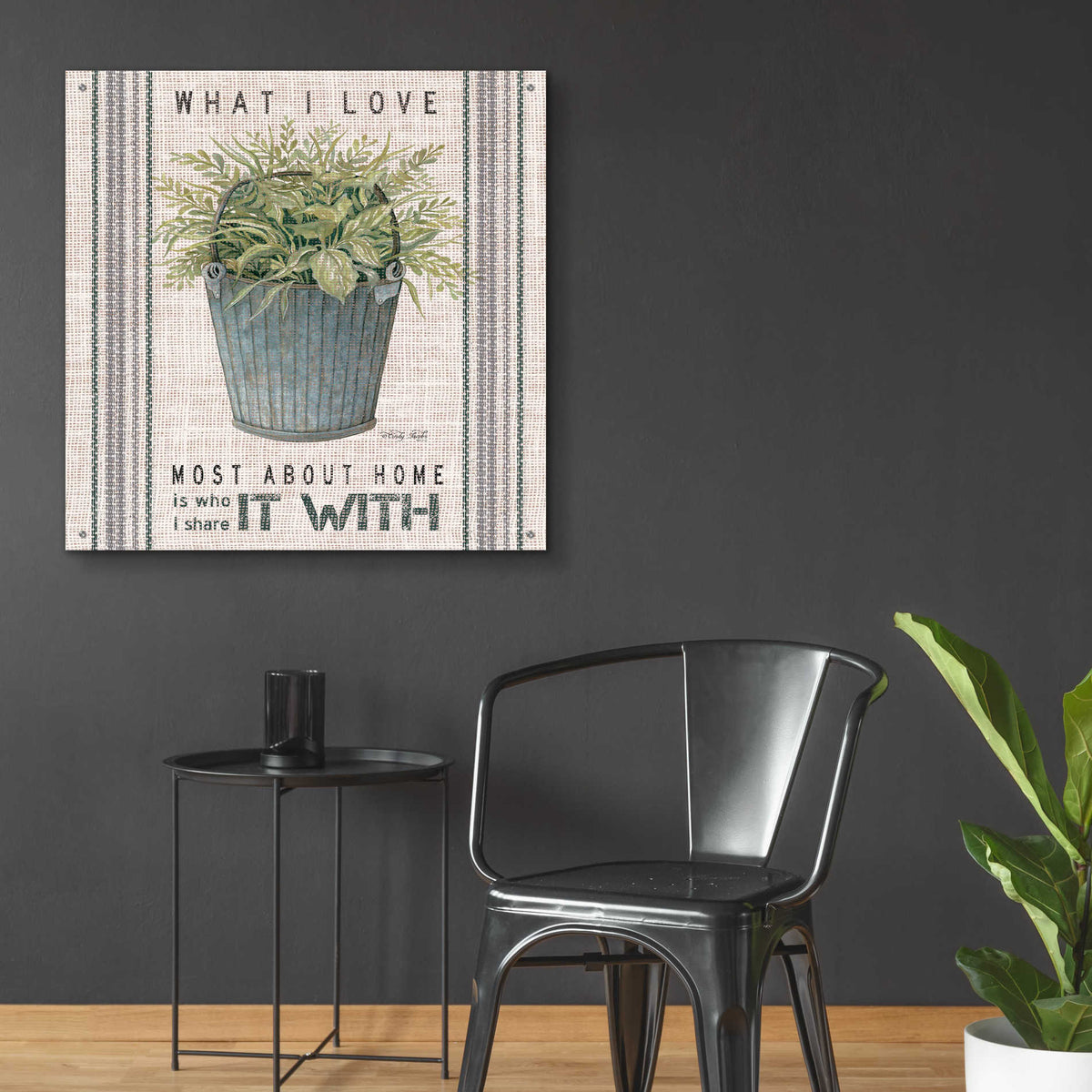 Epic Art 'Galvanized Bucket What I Love' by Cindy Jacobs, Acrylic Glass Wall Art,36x36