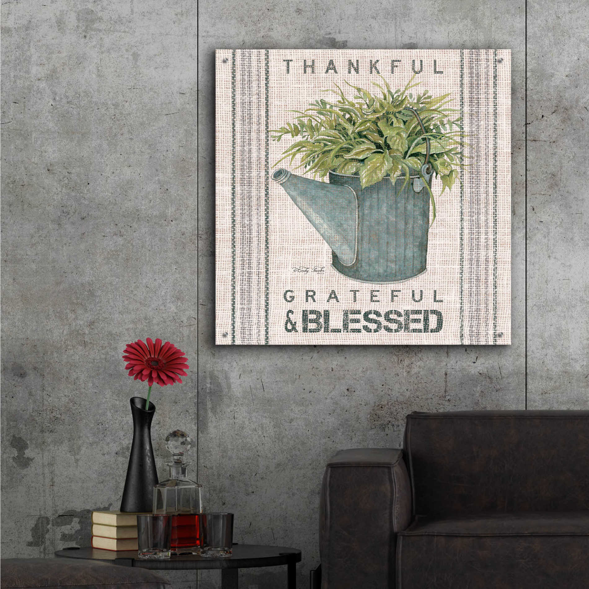 Epic Art 'Galvanized Watering Can Blessed' by Cindy Jacobs, Acrylic Glass Wall Art,36x36