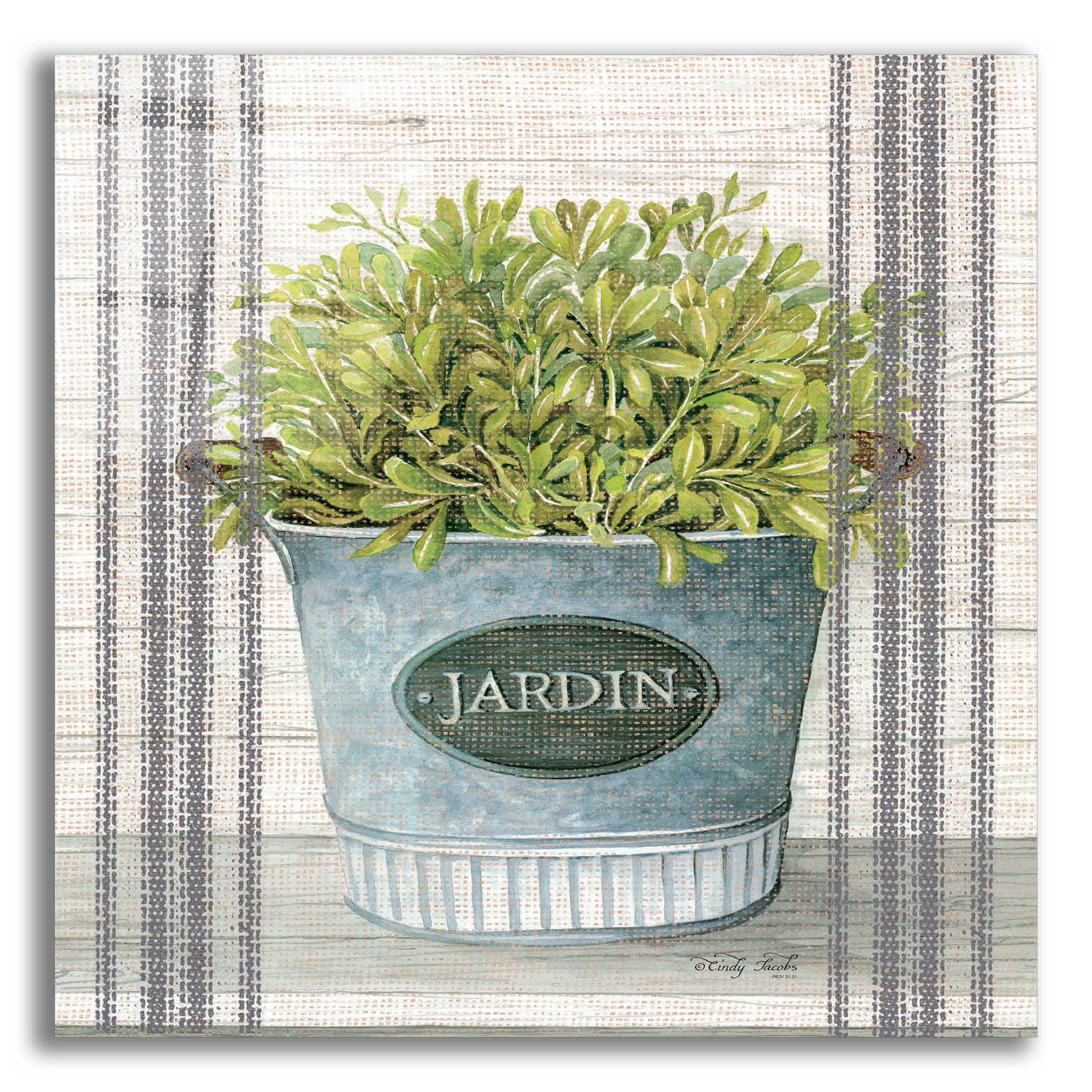 Epic Art 'Galvanized Jardin' by Cindy Jacobs, Acrylic Glass Wall Art,12x12