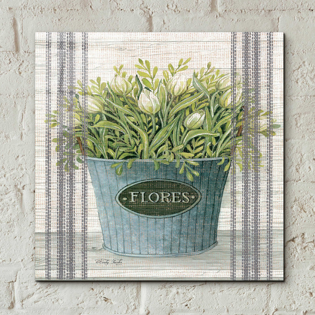 Epic Art 'Galvanized Flores' by Cindy Jacobs, Acrylic Glass Wall Art,12x12