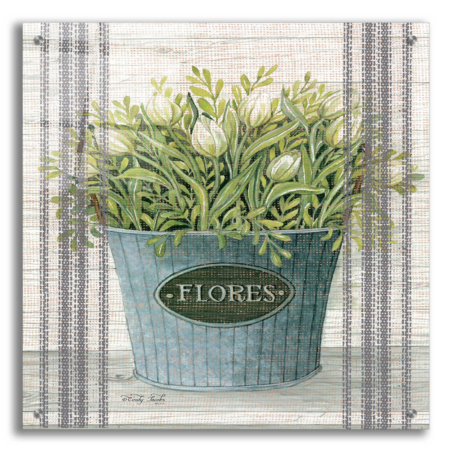 Epic Art 'Galvanized Flores' by Cindy Jacobs, Acrylic Glass Wall Art,24x24