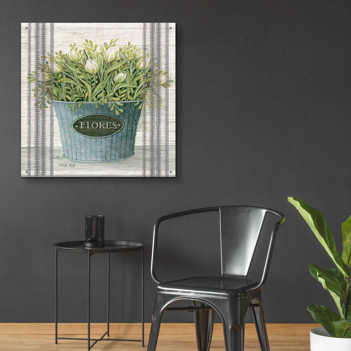Epic Art 'Galvanized Flores' by Cindy Jacobs, Acrylic Glass Wall Art,36x36
