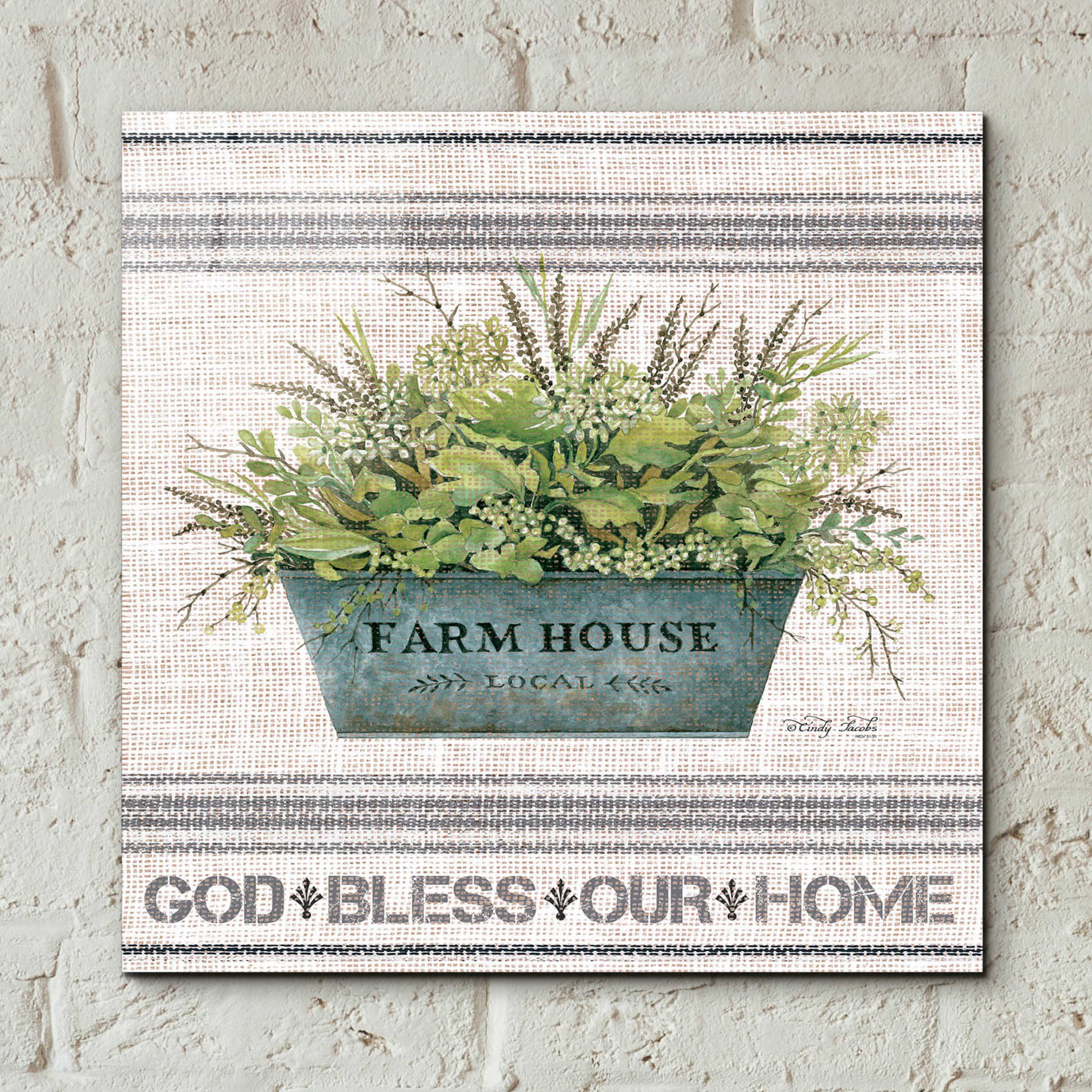 Epic Art 'Galvanized Farmhouse God Bless' by Cindy Jacobs, Acrylic Glass Wall Art,12x12