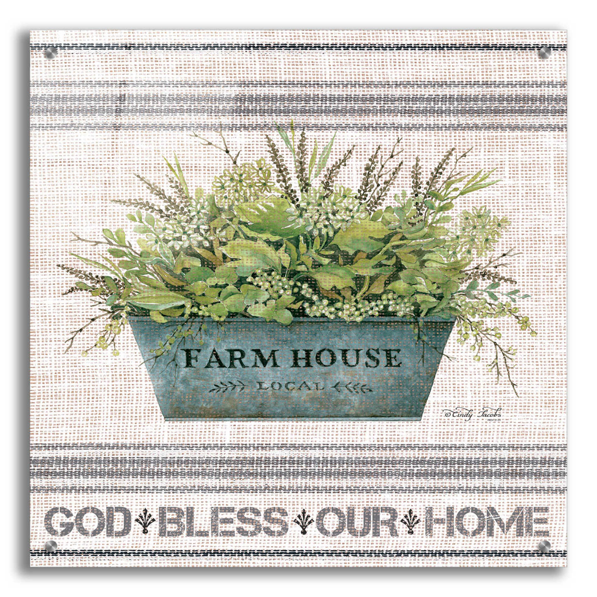 Epic Art 'Galvanized Farmhouse God Bless' by Cindy Jacobs, Acrylic Glass Wall Art,24x24