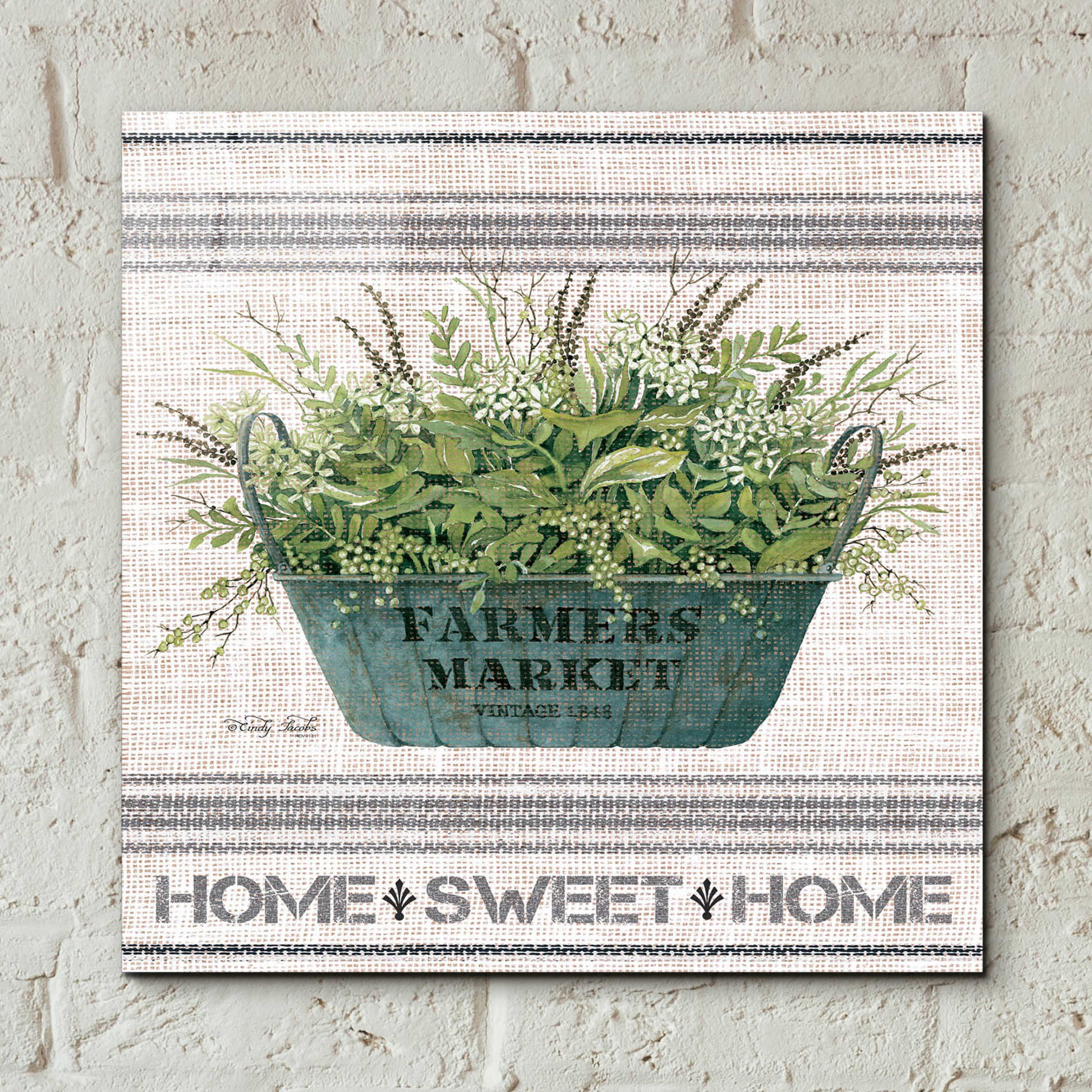 Epic Art 'Galvanized Farmer's Market Home Sweet Home' by Cindy Jacobs, Acrylic Glass Wall Art,12x12