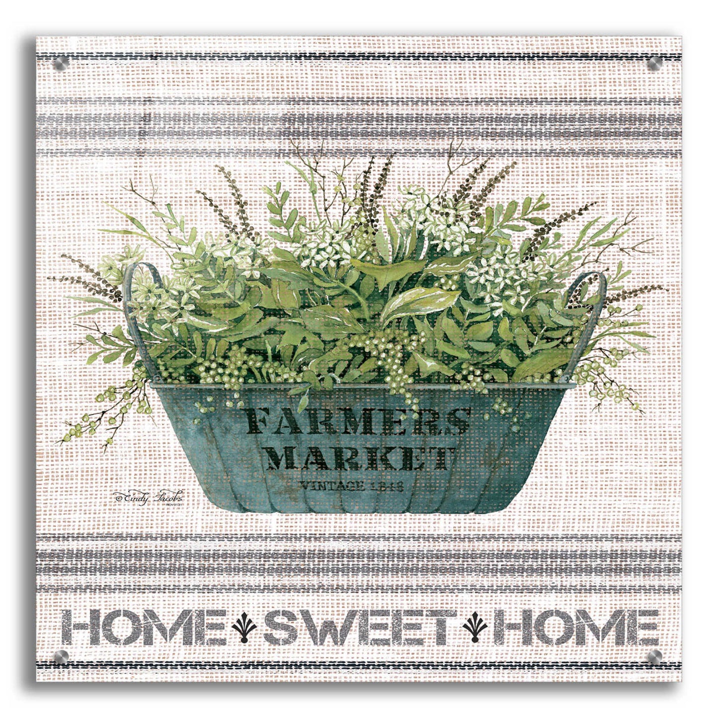 Epic Art 'Galvanized Farmer's Market Home Sweet Home' by Cindy Jacobs, Acrylic Glass Wall Art,24x24