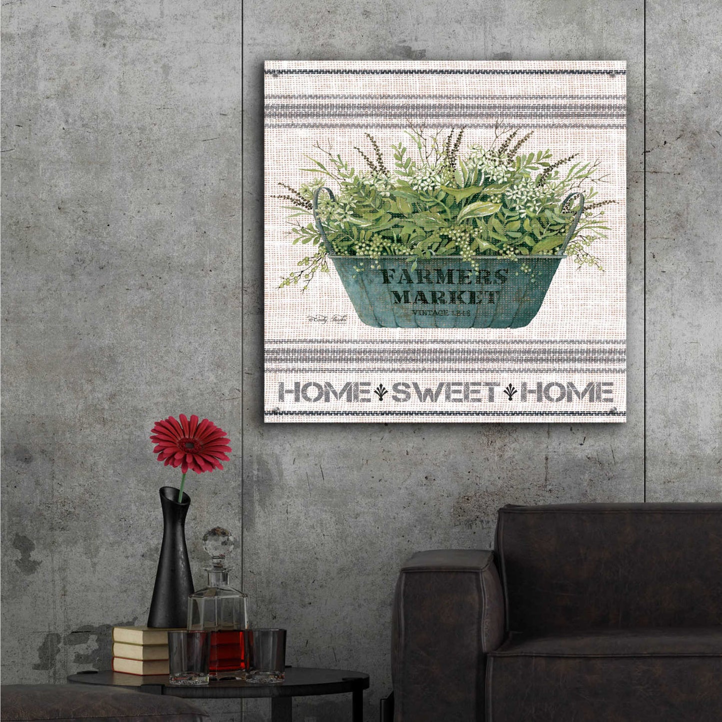 Epic Art 'Galvanized Farmer's Market Home Sweet Home' by Cindy Jacobs, Acrylic Glass Wall Art,36x36