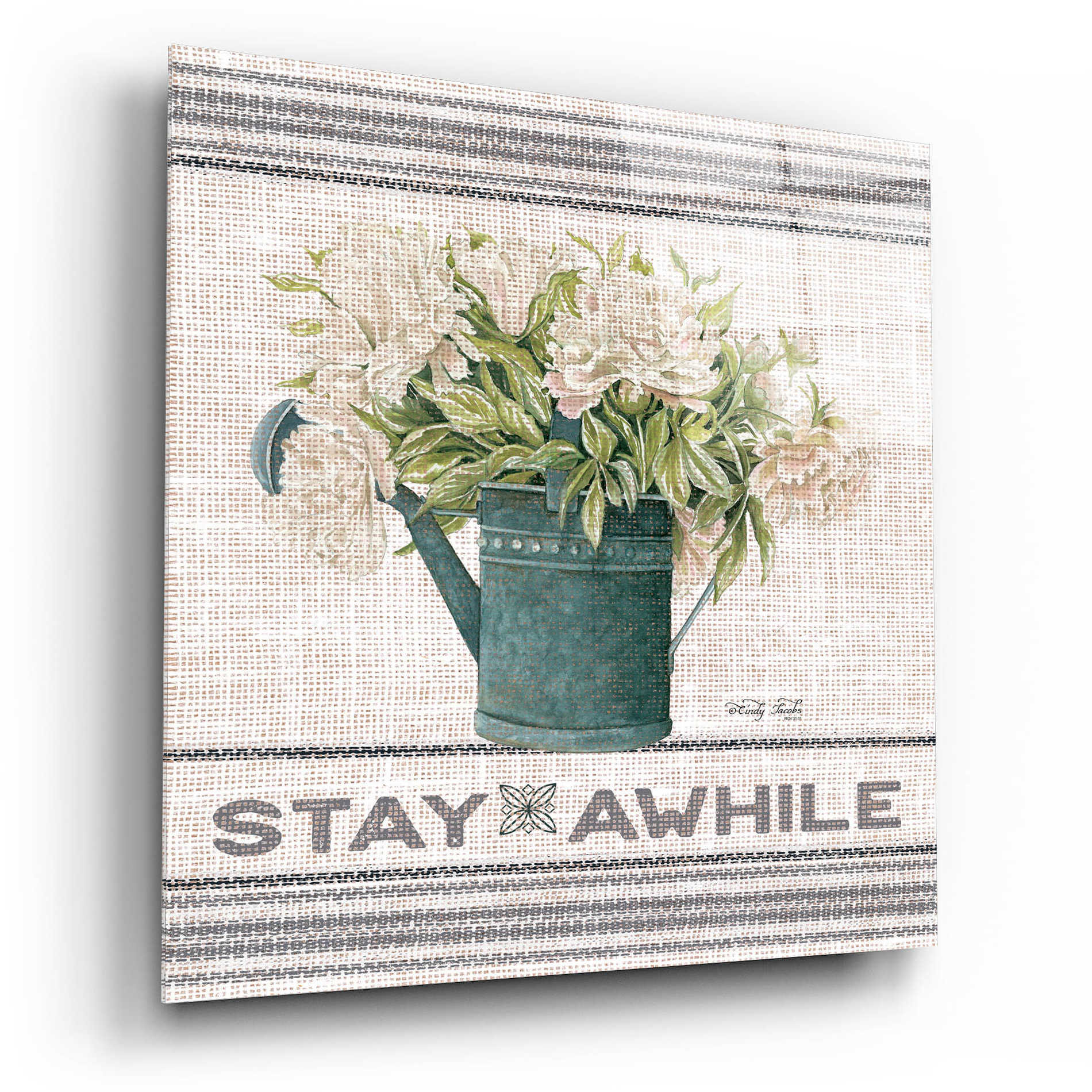 Epic Art 'Galvanized Peonies Stay Awhile' by Cindy Jacobs, Acrylic Glass Wall Art,12x12