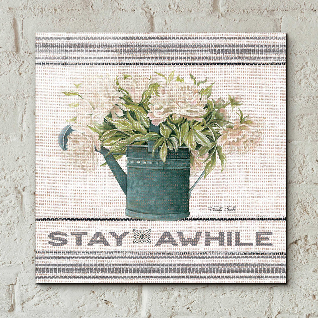 Epic Art 'Galvanized Peonies Stay Awhile' by Cindy Jacobs, Acrylic Glass Wall Art,12x12
