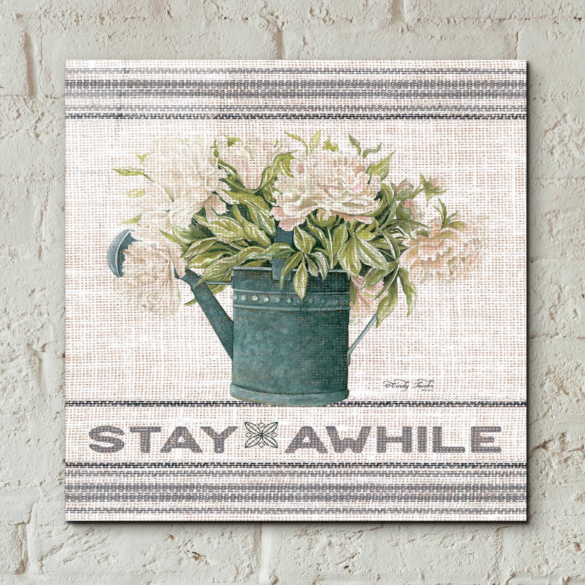 Epic Art 'Galvanized Peonies Stay Awhile' by Cindy Jacobs, Acrylic Glass Wall Art,12x12