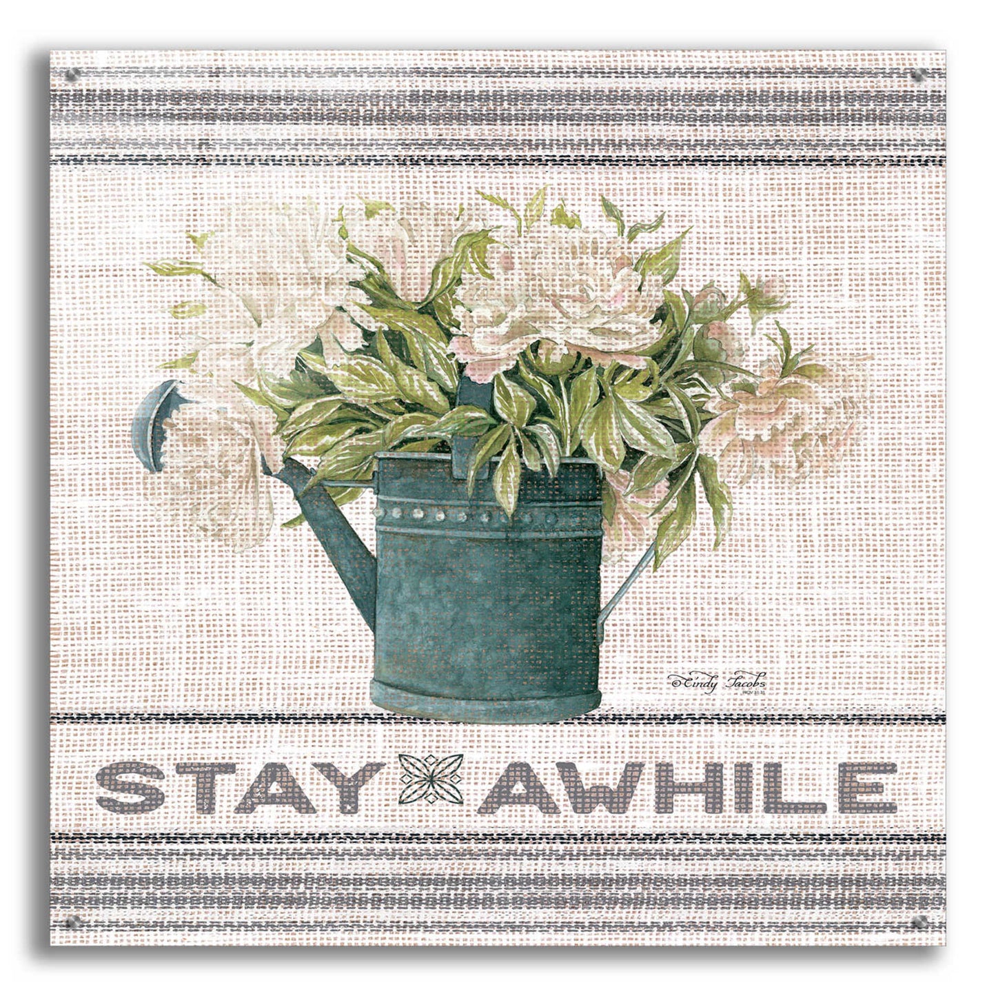 Epic Art 'Galvanized Peonies Stay Awhile' by Cindy Jacobs, Acrylic Glass Wall Art,36x36
