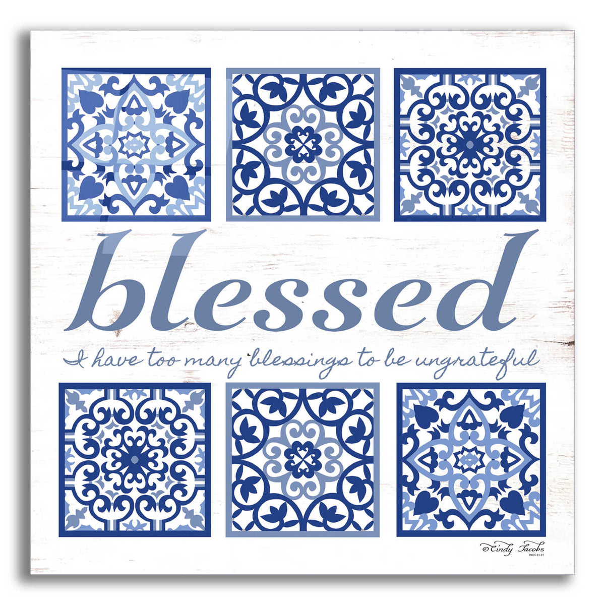 Epic Art 'Blessed Tile' by Cindy Jacobs, Acrylic Glass Wall Art