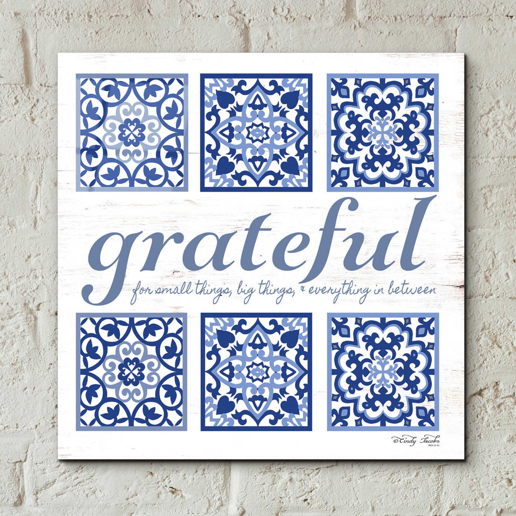 Epic Art 'Grateful Tile' by Cindy Jacobs, Acrylic Glass Wall Art,12x12