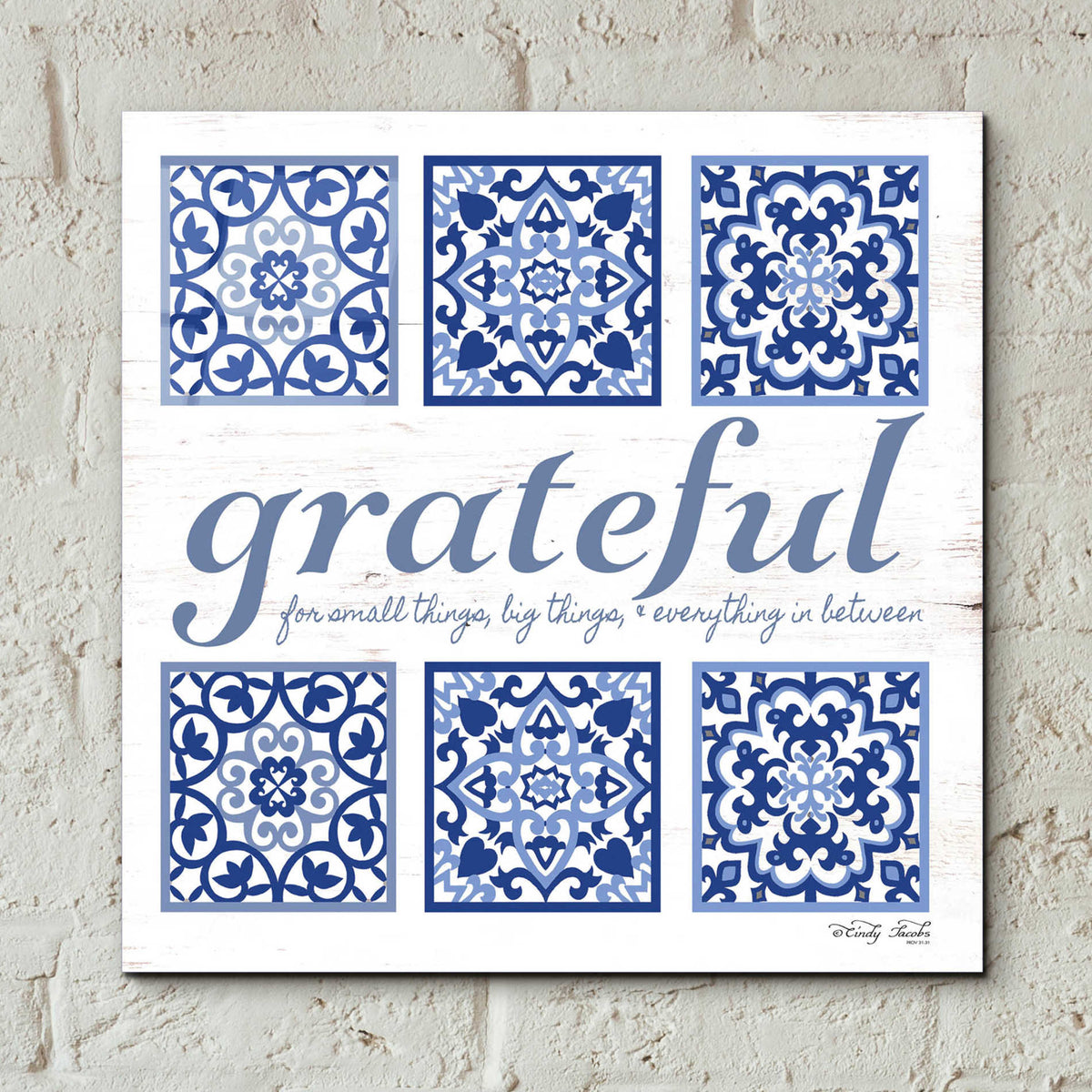 Epic Art 'Grateful Tile' by Cindy Jacobs, Acrylic Glass Wall Art,12x12
