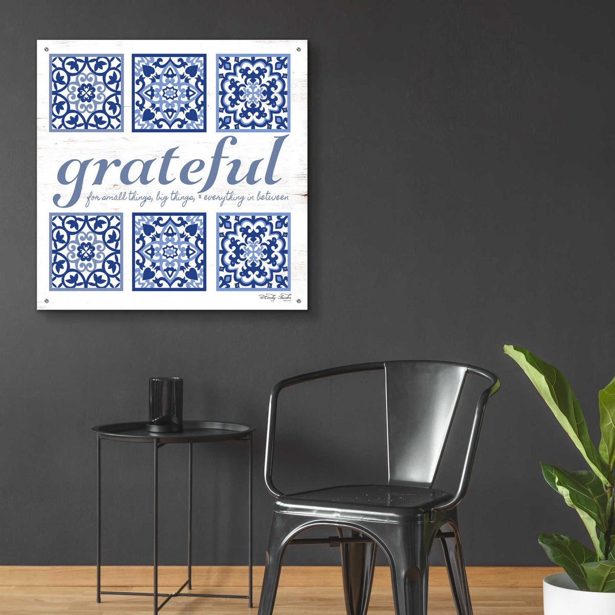 Epic Art 'Grateful Tile' by Cindy Jacobs, Acrylic Glass Wall Art,36x36
