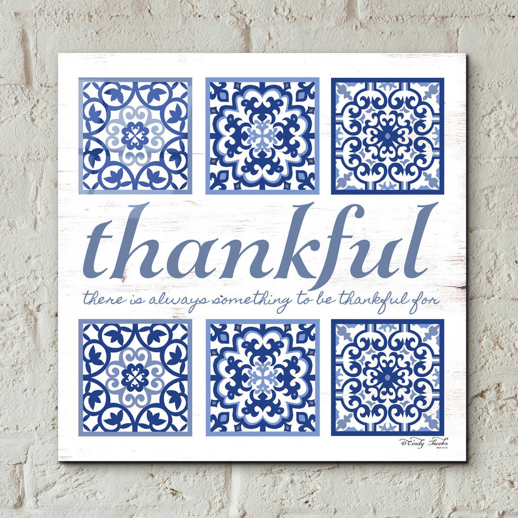 Epic Art 'Thankful Tile' by Cindy Jacobs, Acrylic Glass Wall Art,12x12