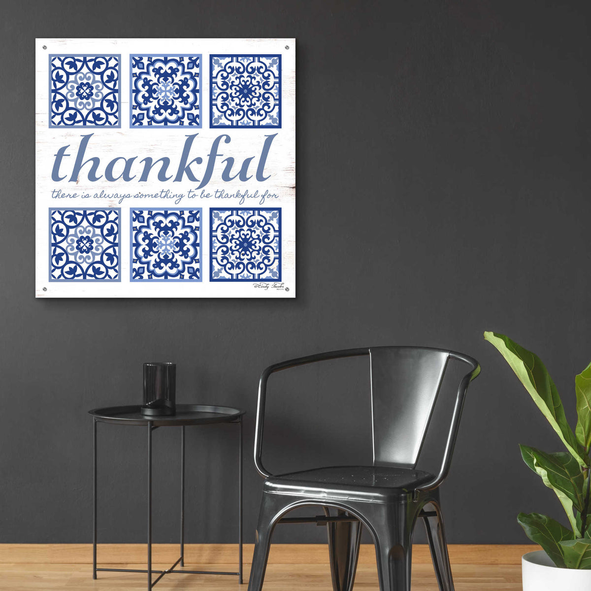 Epic Art 'Thankful Tile' by Cindy Jacobs, Acrylic Glass Wall Art,36x36