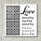 Epic Art 'Love Believes, Hopes, Endures' by Cindy Jacobs, Acrylic Glass Wall Art,12x12