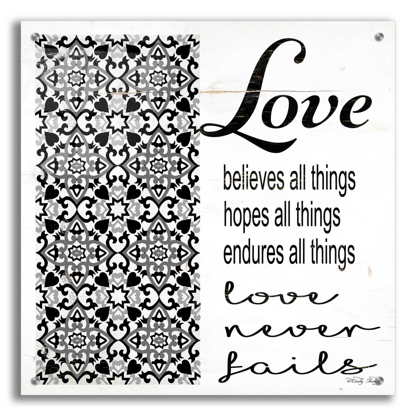 Epic Art 'Love Believes, Hopes, Endures' by Cindy Jacobs, Acrylic Glass Wall Art,24x24