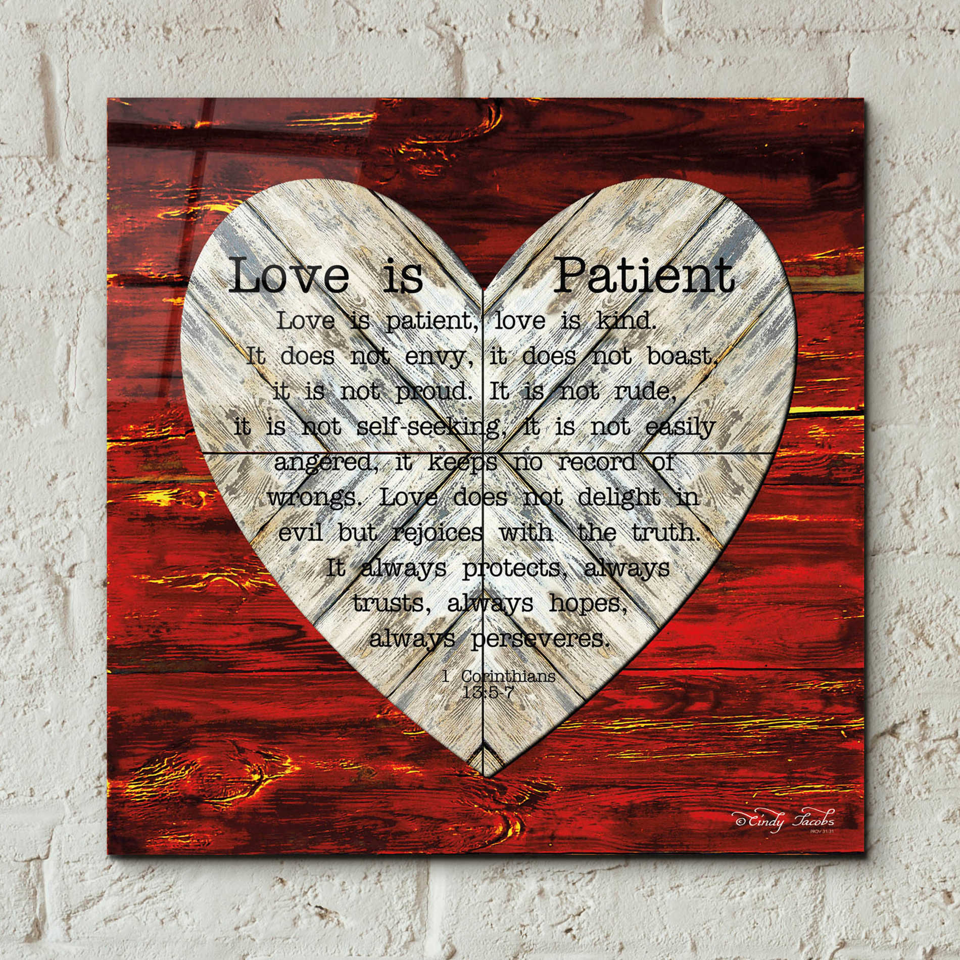 Epic Art 'Love is Patient' by Cindy Jacobs, Acrylic Glass Wall Art,12x12