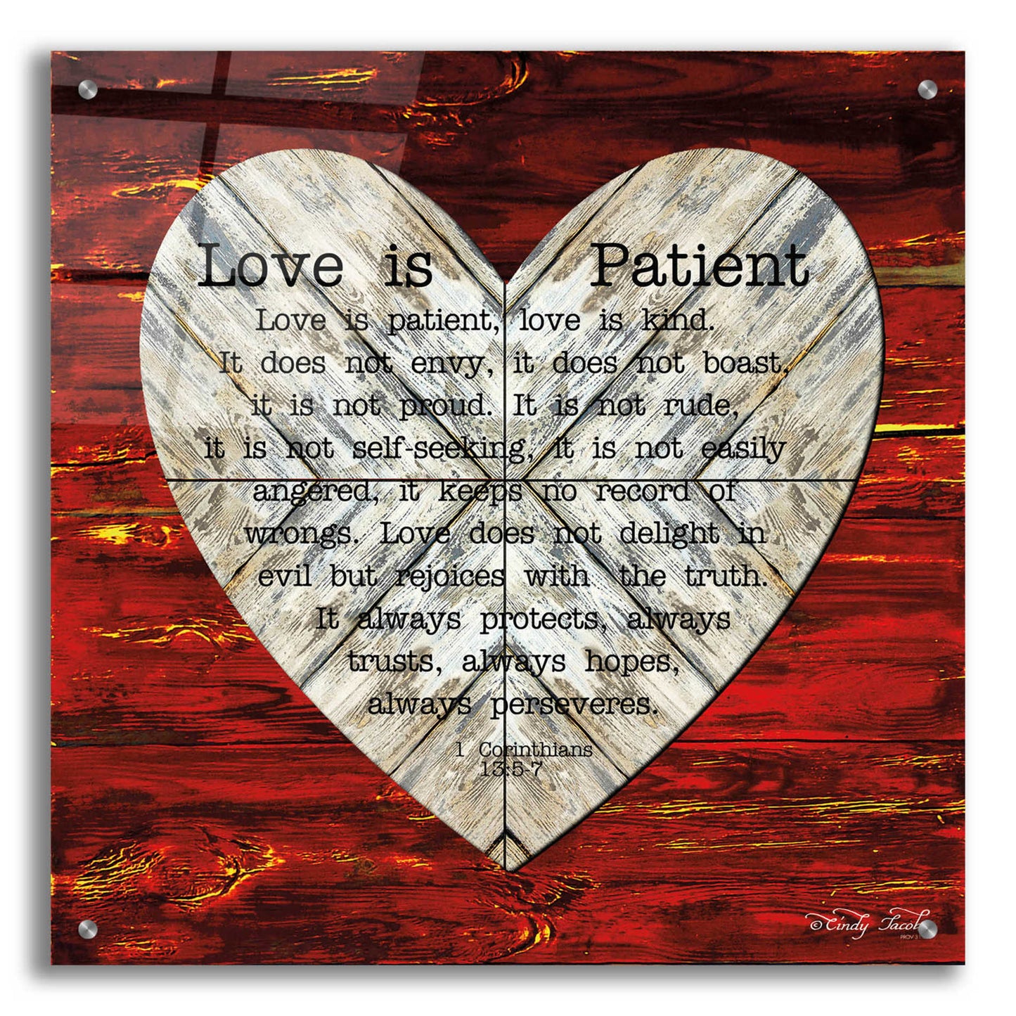 Epic Art 'Love is Patient' by Cindy Jacobs, Acrylic Glass Wall Art,24x24