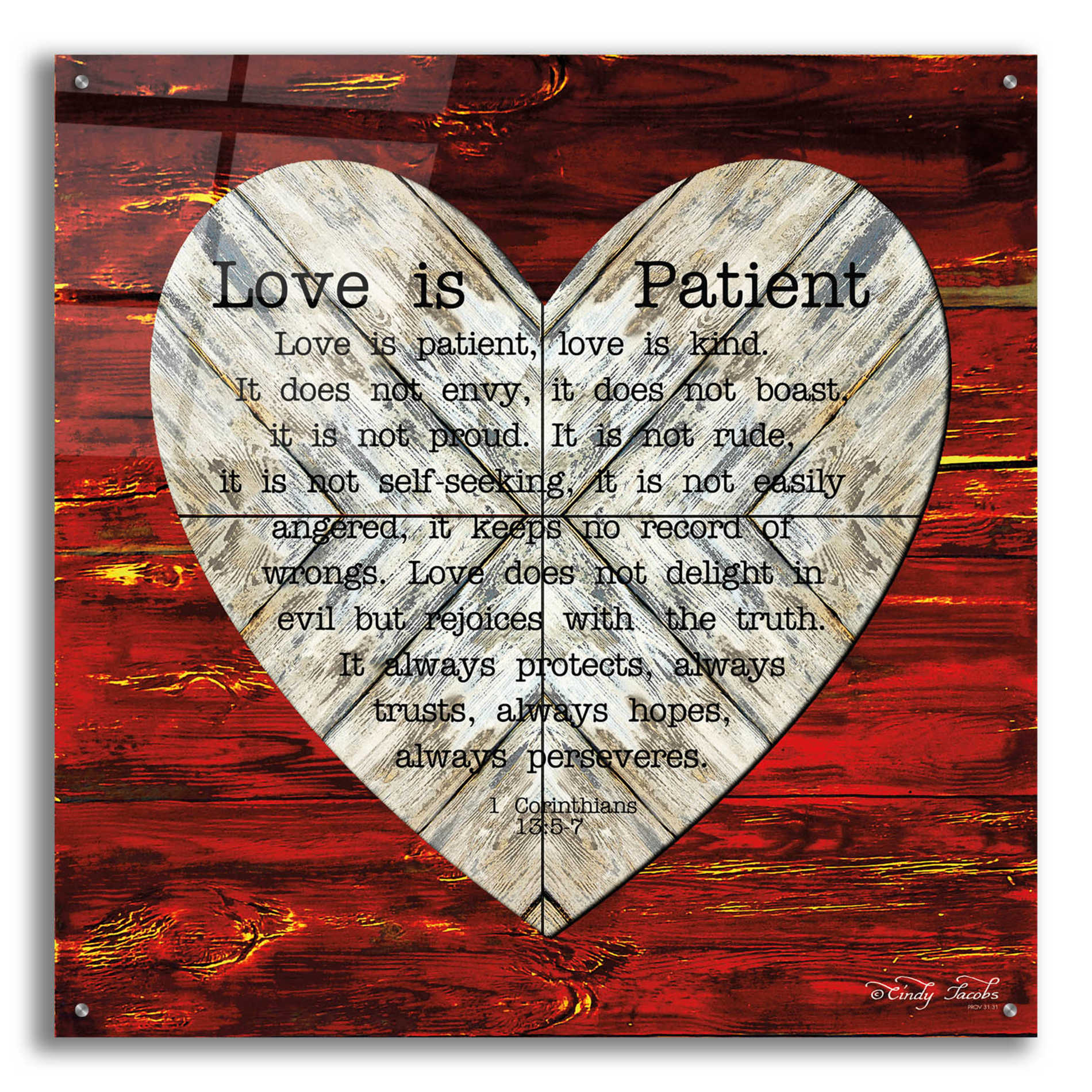 Epic Art 'Love is Patient' by Cindy Jacobs, Acrylic Glass Wall Art,36x36