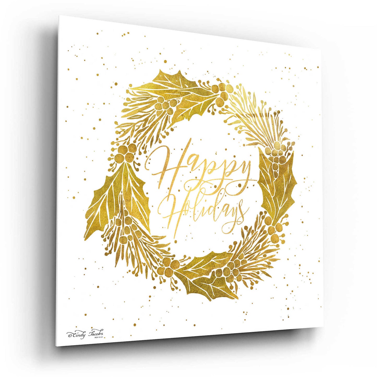Epic Art 'Happy Holidays Golden Wreath' by Cindy Jacobs, Acrylic Glass Wall Art,12x12