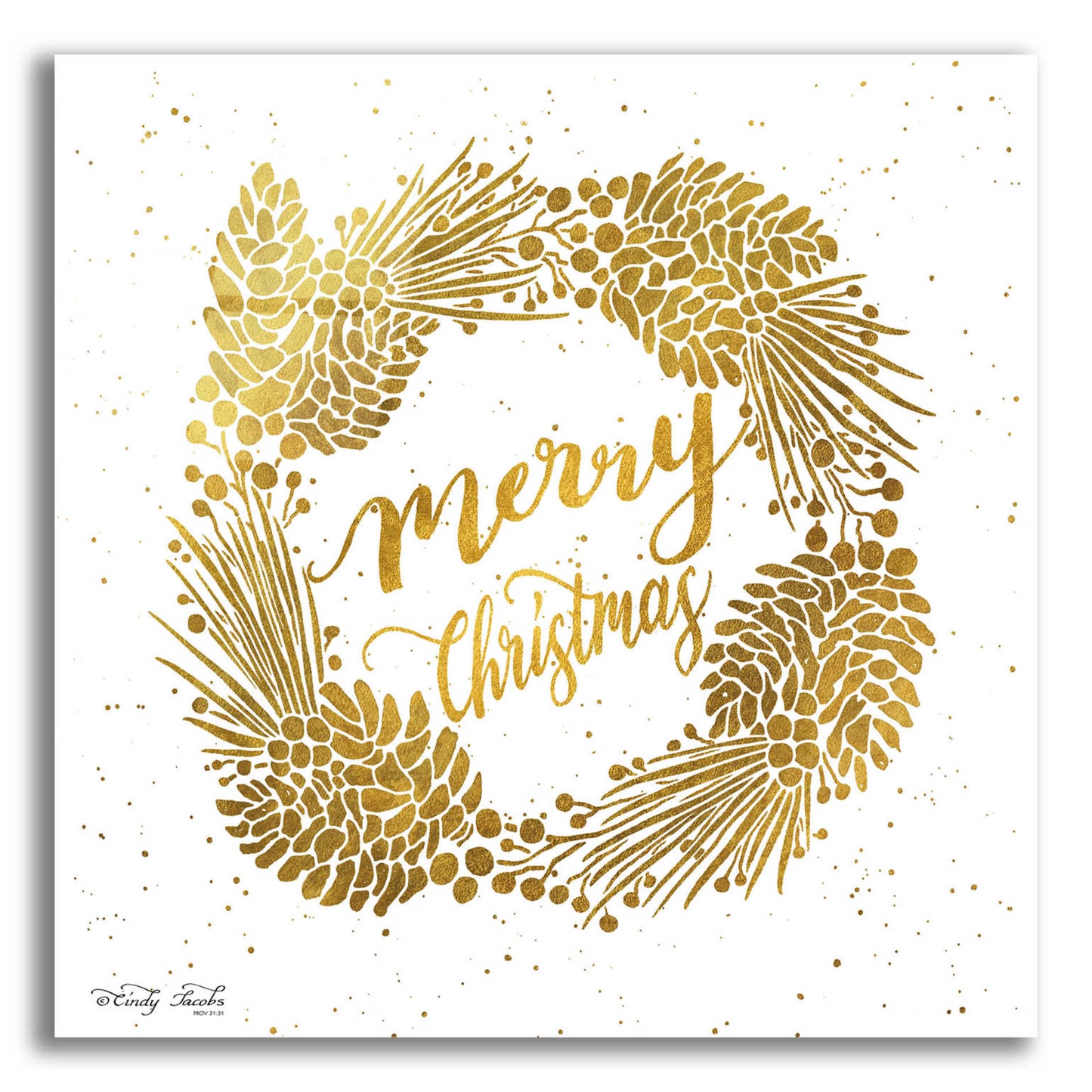 Epic Art 'Merry Christmas Gold Wreath' by Cindy Jacobs, Acrylic Glass Wall Art,12x12