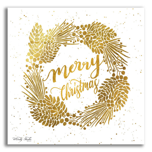 Epic Art 'Merry Christmas Gold Wreath' by Cindy Jacobs, Acrylic Glass Wall Art