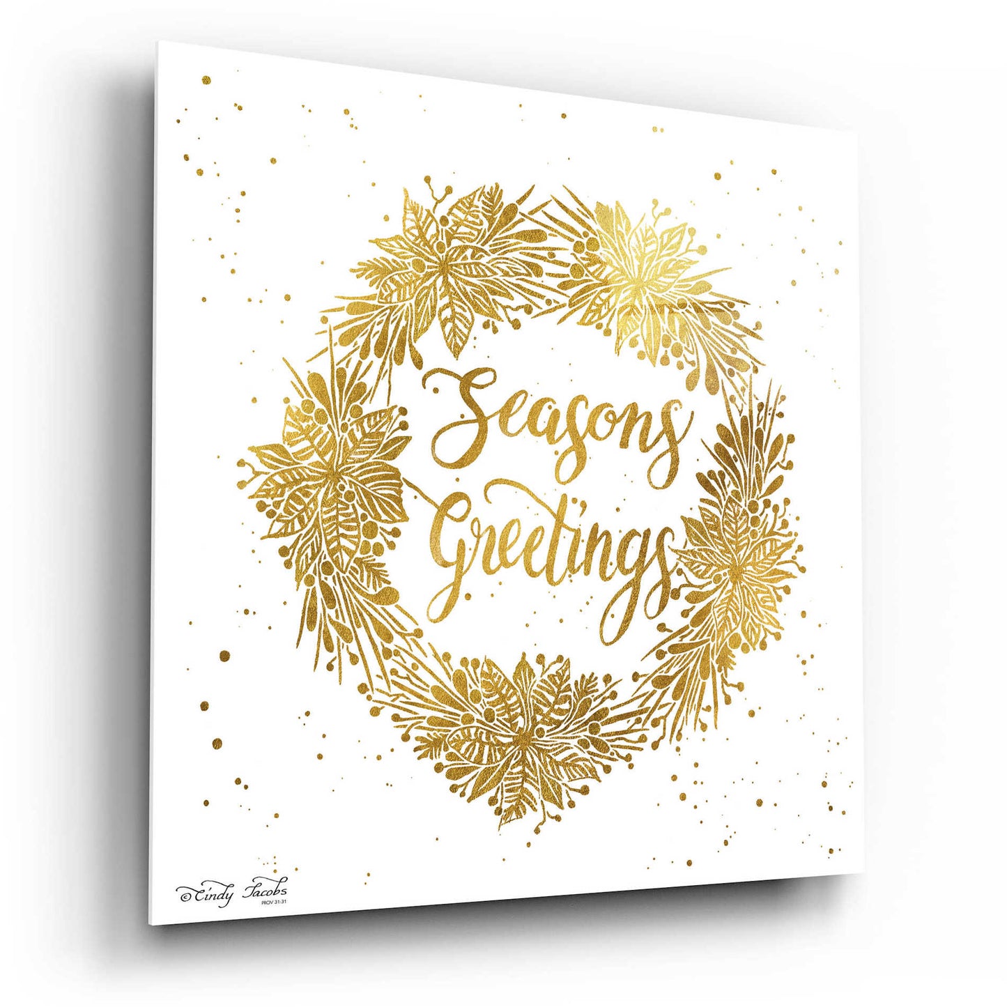 Epic Art 'Seasons Greetings Gold Wreath' by Cindy Jacobs, Acrylic Glass Wall Art,12x12