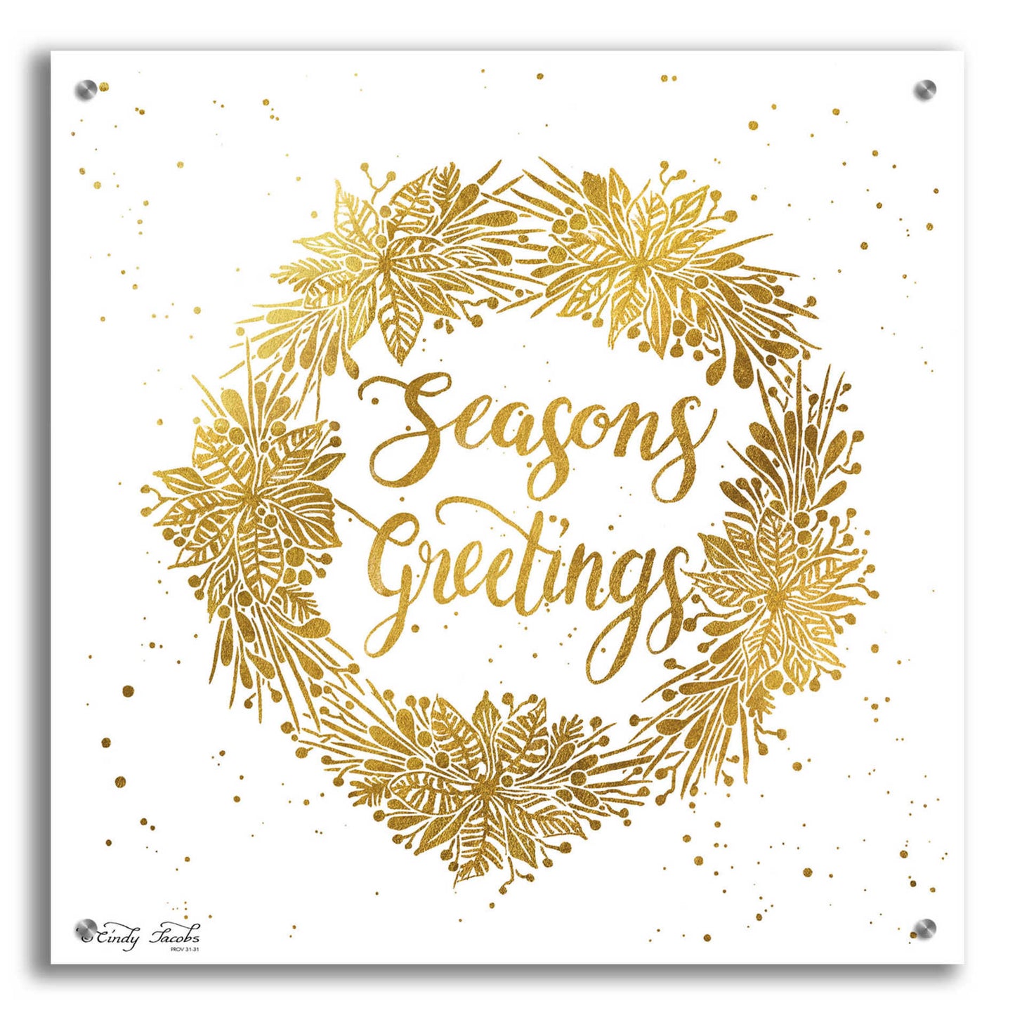 Epic Art 'Seasons Greetings Gold Wreath' by Cindy Jacobs, Acrylic Glass Wall Art,24x24