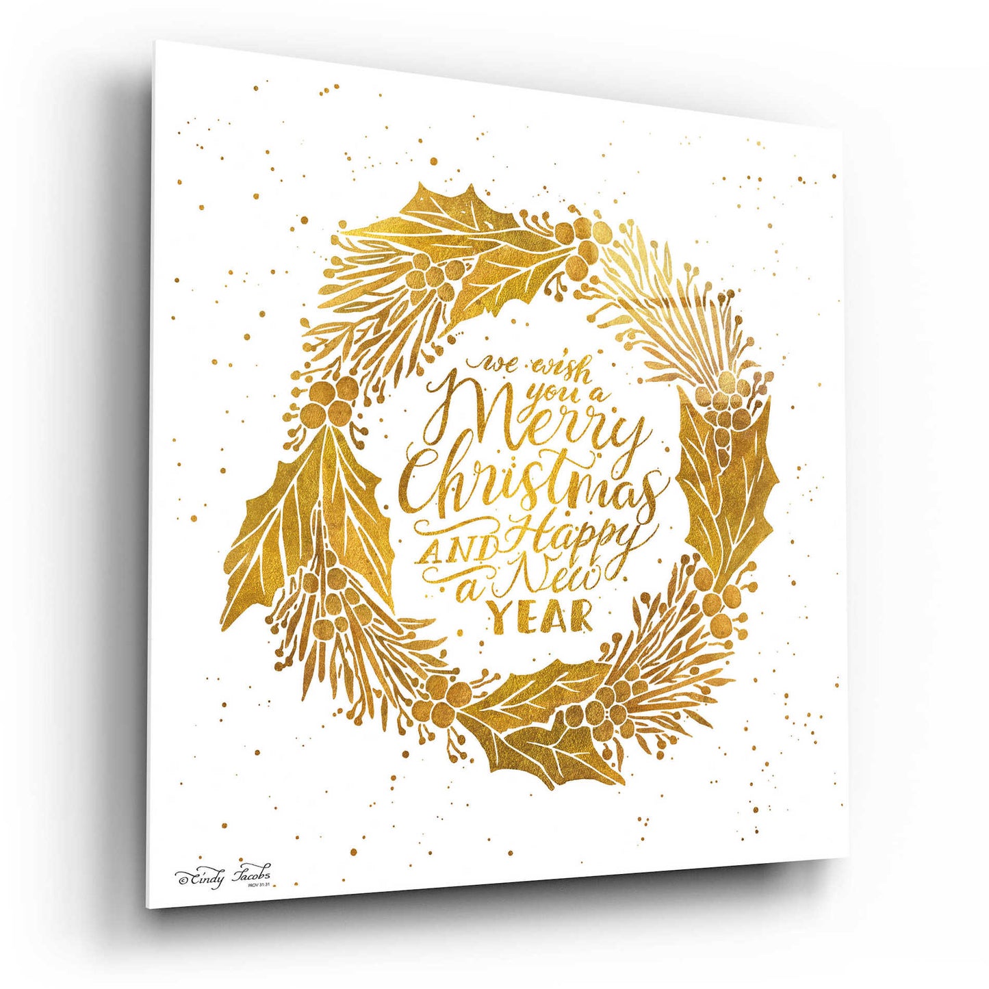 Epic Art 'Christmas and New Year Gold Wreath' by Cindy Jacobs, Acrylic Glass Wall Art,12x12