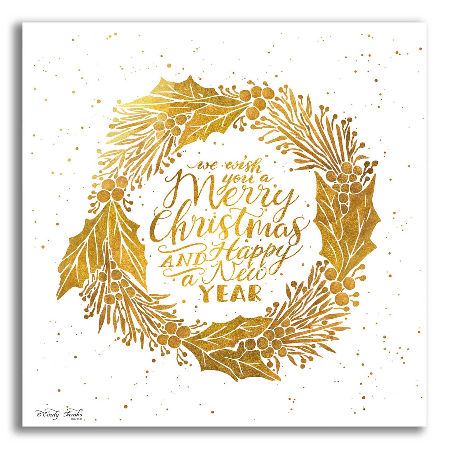 Epic Art 'Christmas and New Year Gold Wreath' by Cindy Jacobs, Acrylic Glass Wall Art,12x12