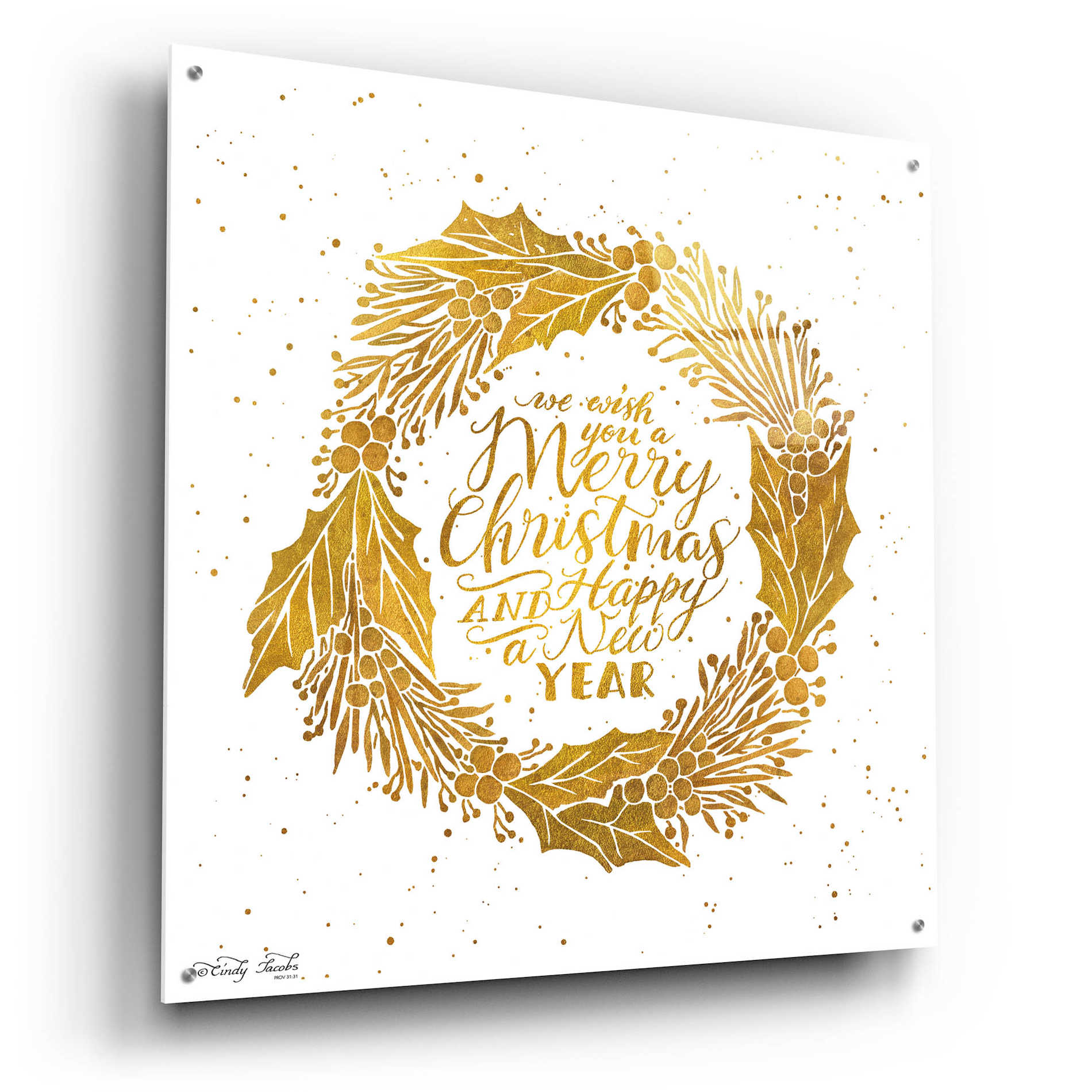 Epic Art 'Christmas and New Year Gold Wreath' by Cindy Jacobs, Acrylic Glass Wall Art,36x36