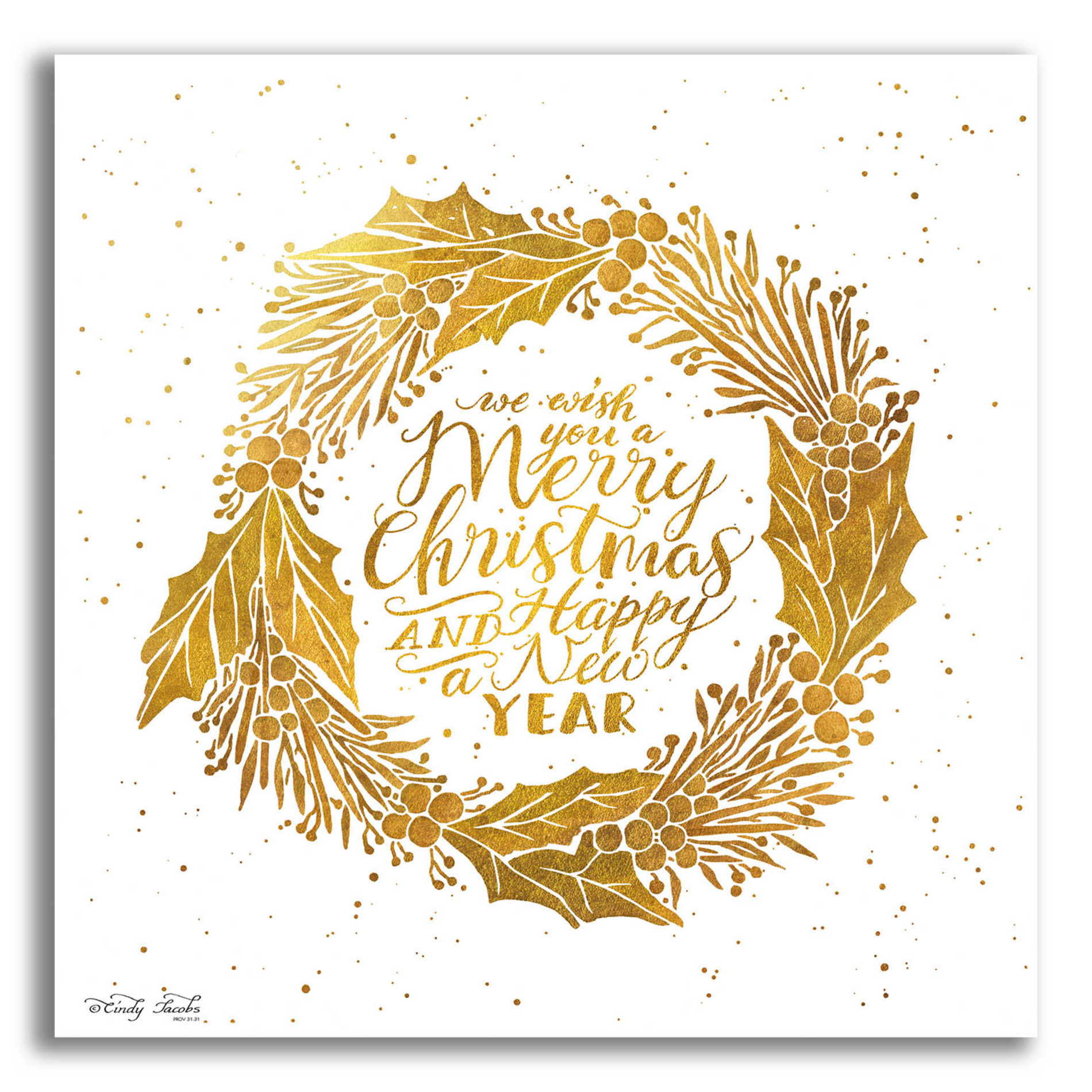 Epic Art 'Christmas and New Year Gold Wreath' by Cindy Jacobs, Acrylic Glass Wall Art