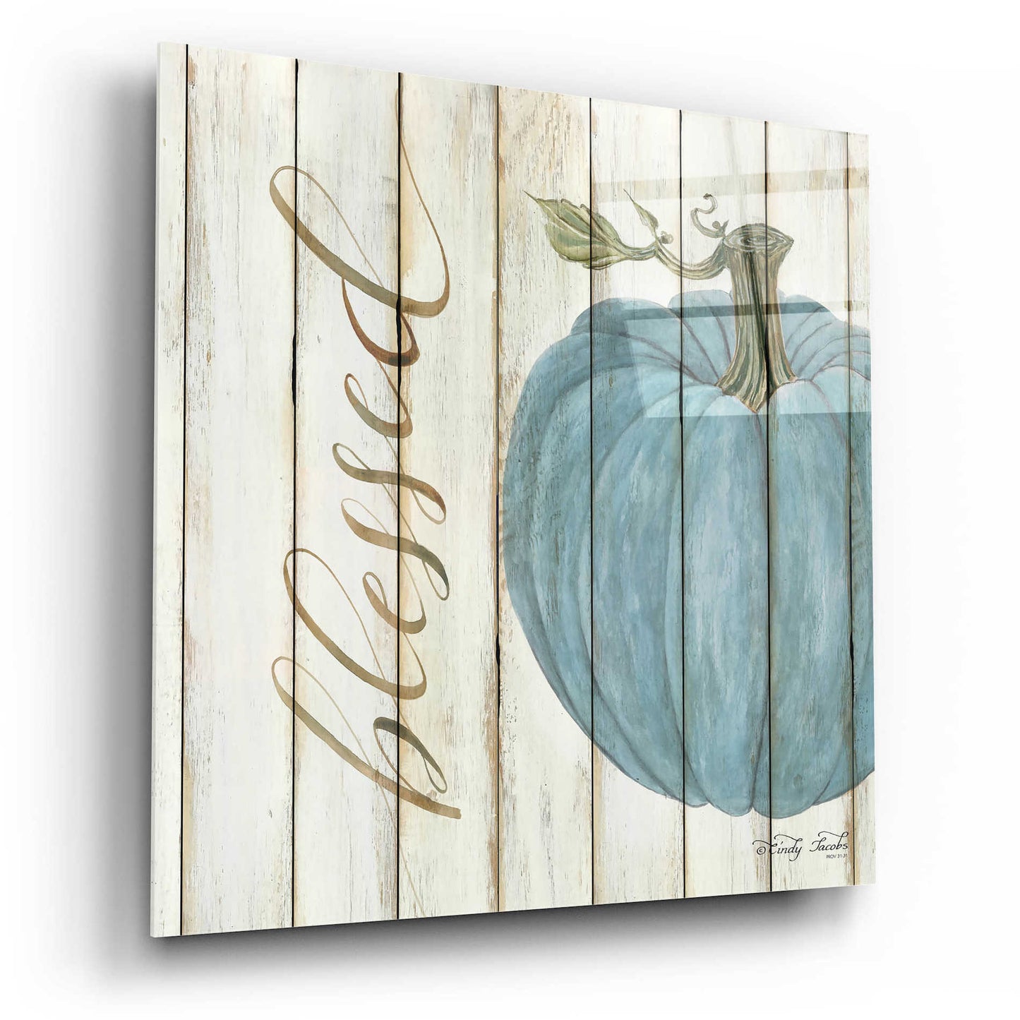 Epic Art 'Blessed Blue Pumpkin' by Cindy Jacobs, Acrylic Glass Wall Art,12x12