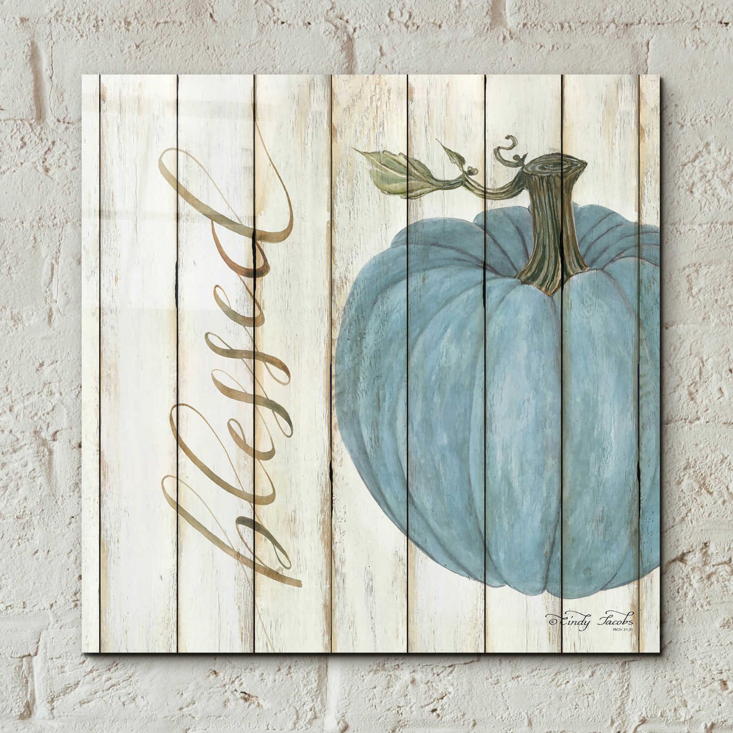 Epic Art 'Blessed Blue Pumpkin' by Cindy Jacobs, Acrylic Glass Wall Art,12x12