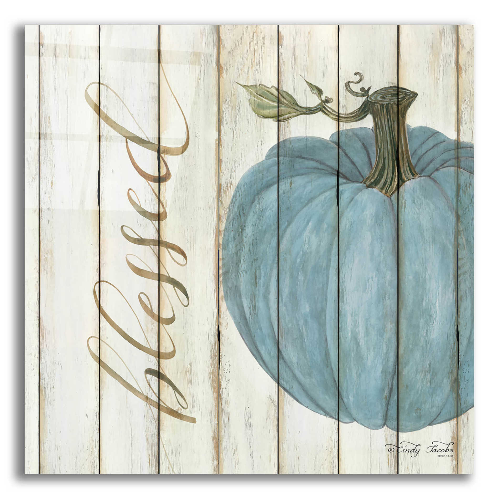 Epic Art 'Blessed Blue Pumpkin' by Cindy Jacobs, Acrylic Glass Wall Art,12x12