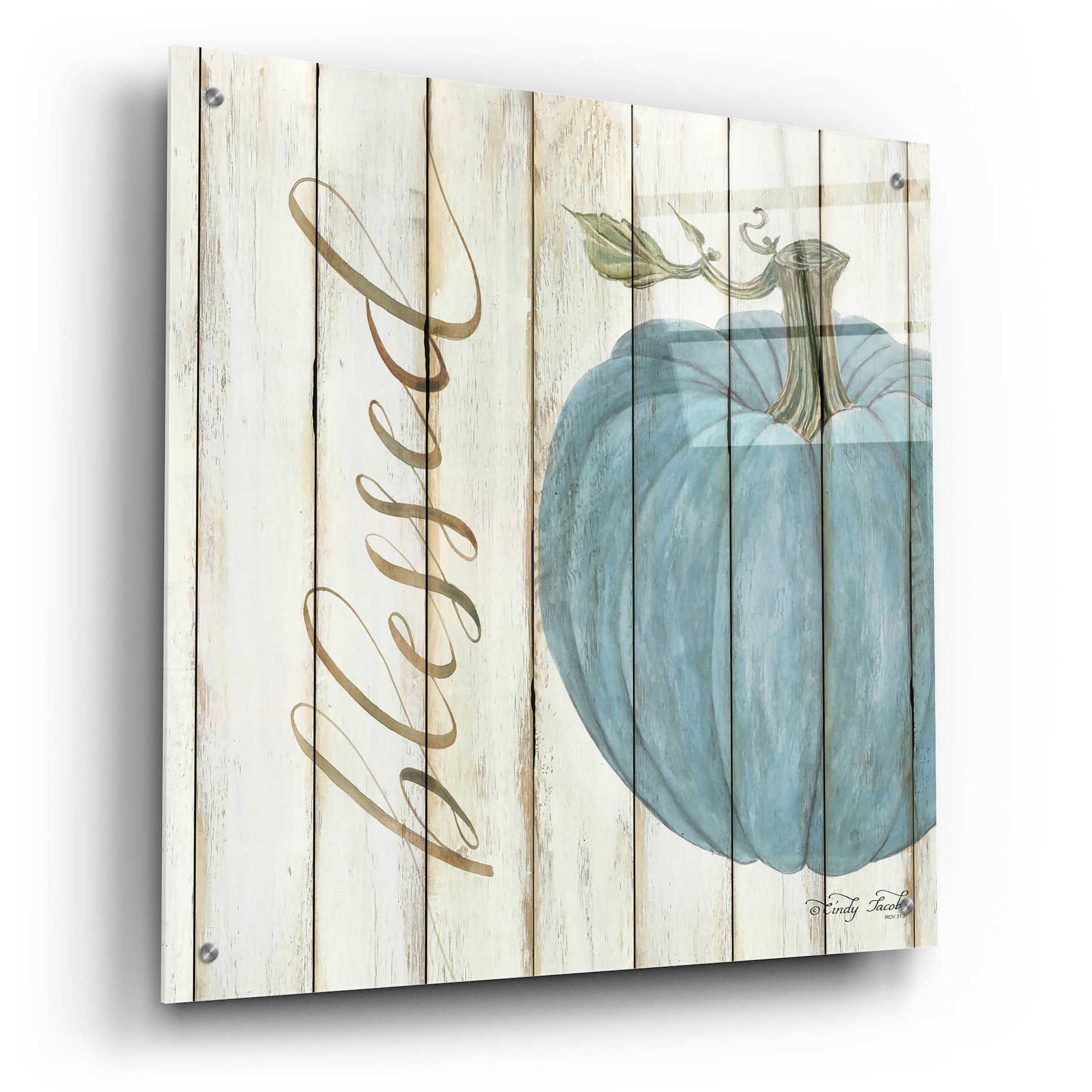 Epic Art 'Blessed Blue Pumpkin' by Cindy Jacobs, Acrylic Glass Wall Art,24x24