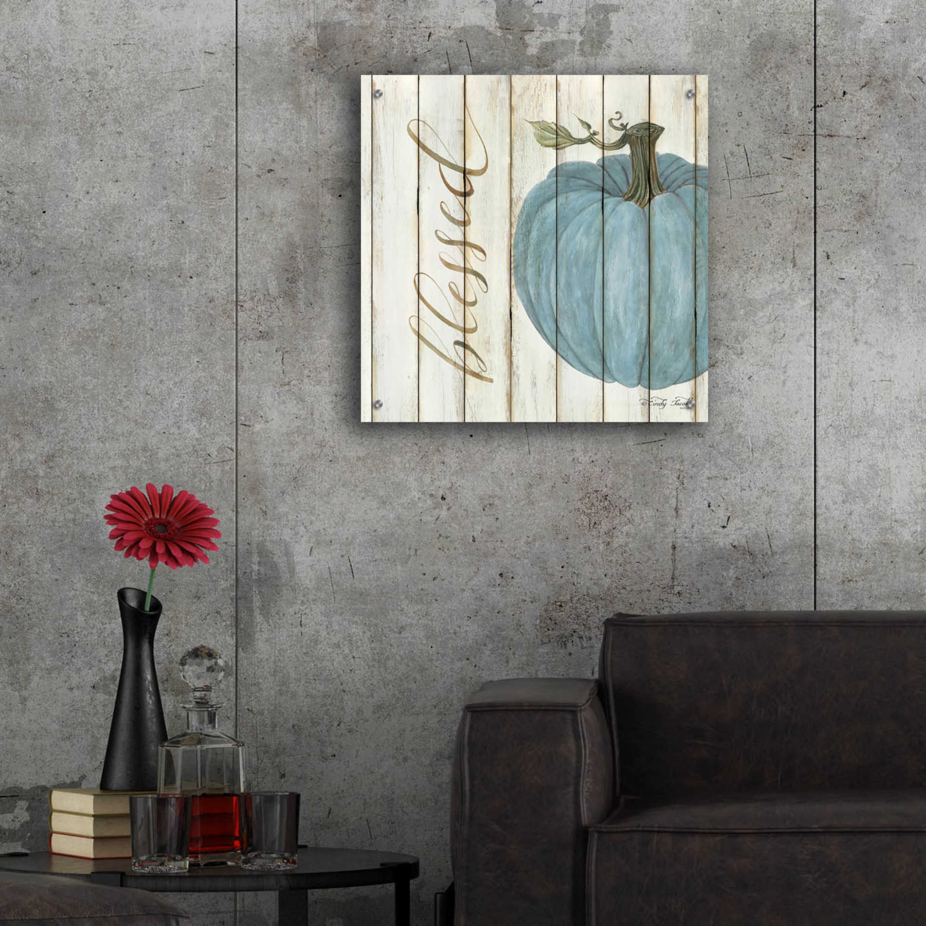 Epic Art 'Blessed Blue Pumpkin' by Cindy Jacobs, Acrylic Glass Wall Art,24x24