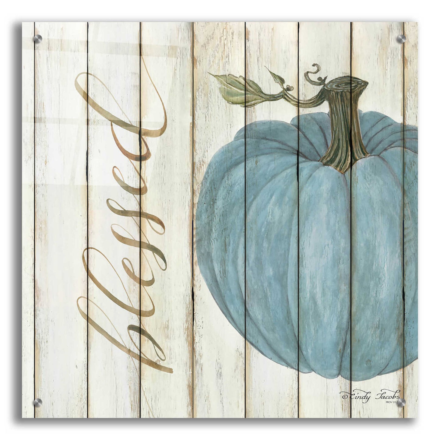 Epic Art 'Blessed Blue Pumpkin' by Cindy Jacobs, Acrylic Glass Wall Art,24x24